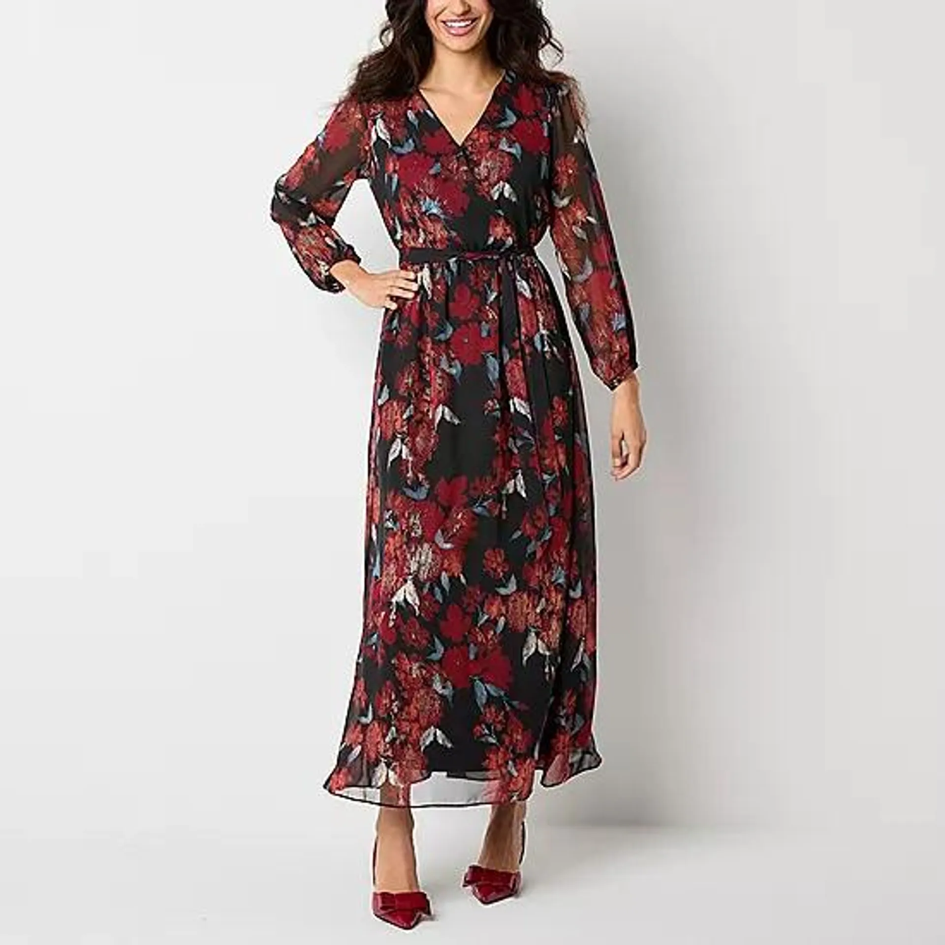 new! Robbie Bee Womens Long Sleeve Floral Maxi Dress