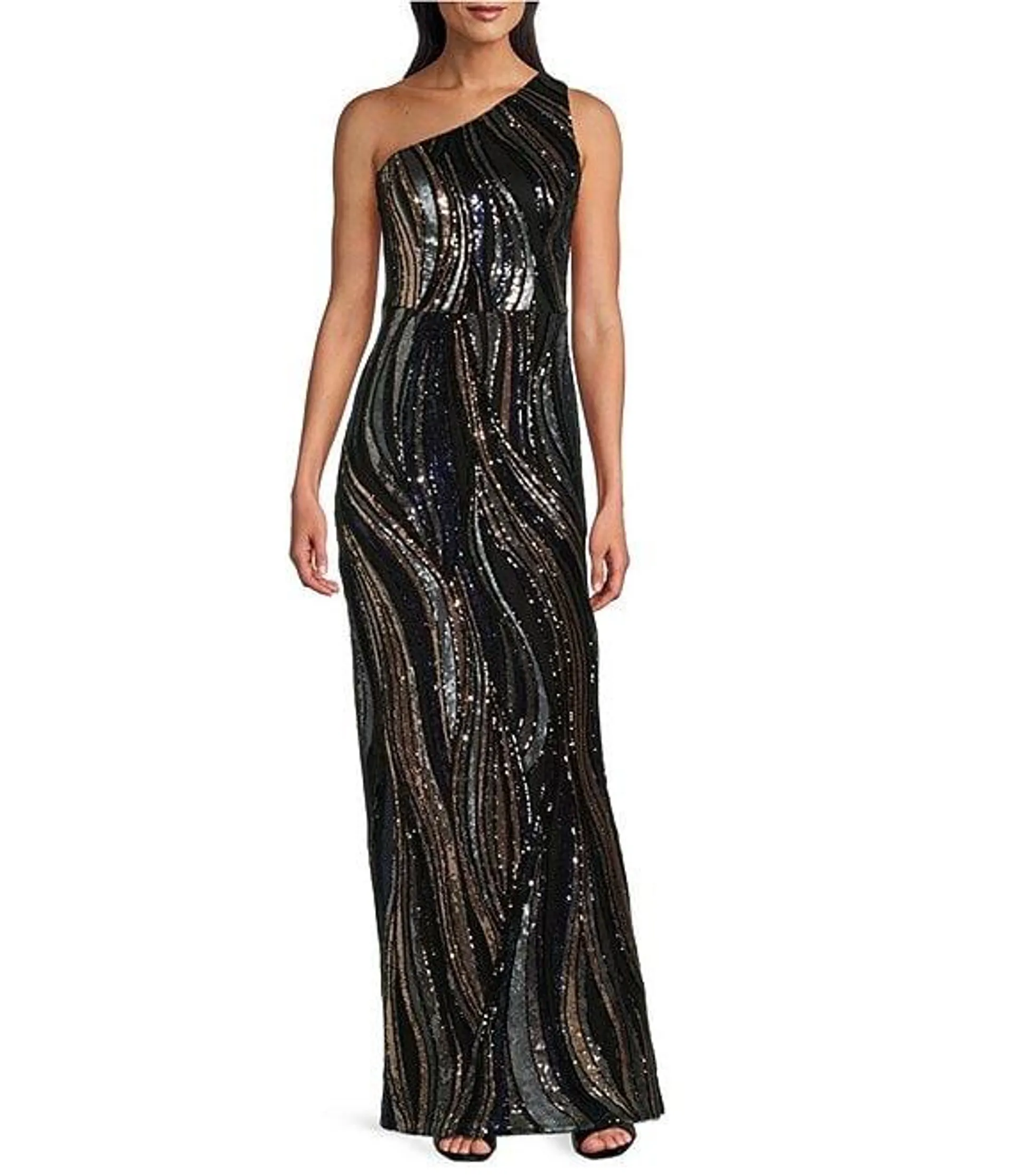 Sequin One Shoulder Sleeveless Gown