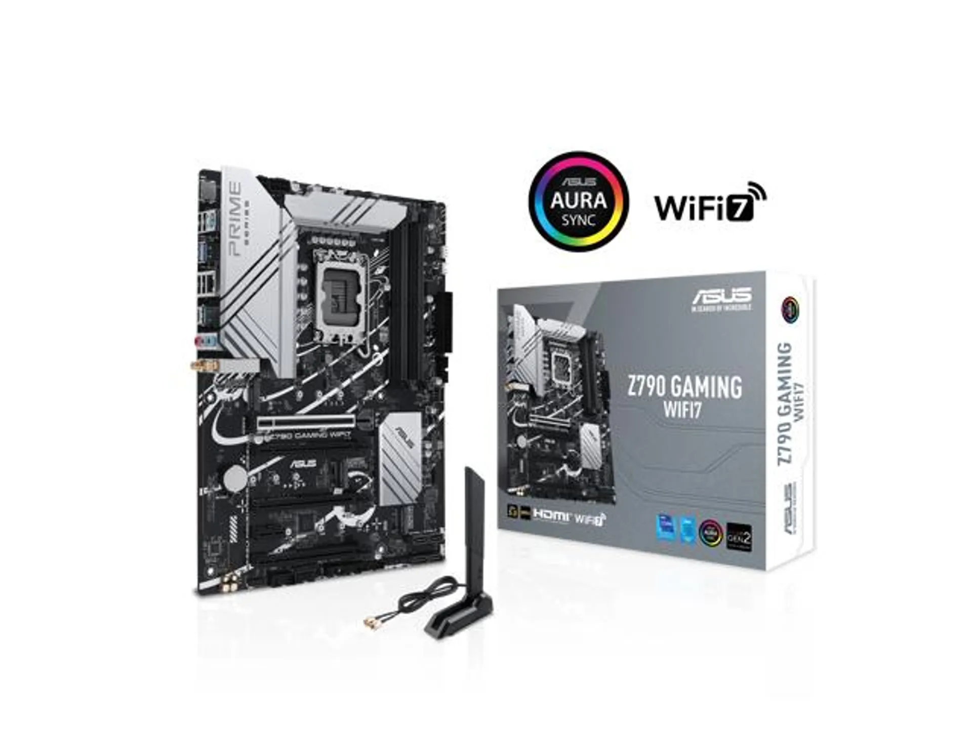 ASUS Z790 GAMING WIFI7 LGA 1700 ATX motherboard with PCIe 5.0, three M.2 slots, 14+1 DrMOS, DDR5, WIFI 7, Realtek 1Gb LAN, HDMI TM, USB 3.2 Gen 2x2 Type-C, front USB 3.2 Gen 1 Type-C, Thunderbolt USB4