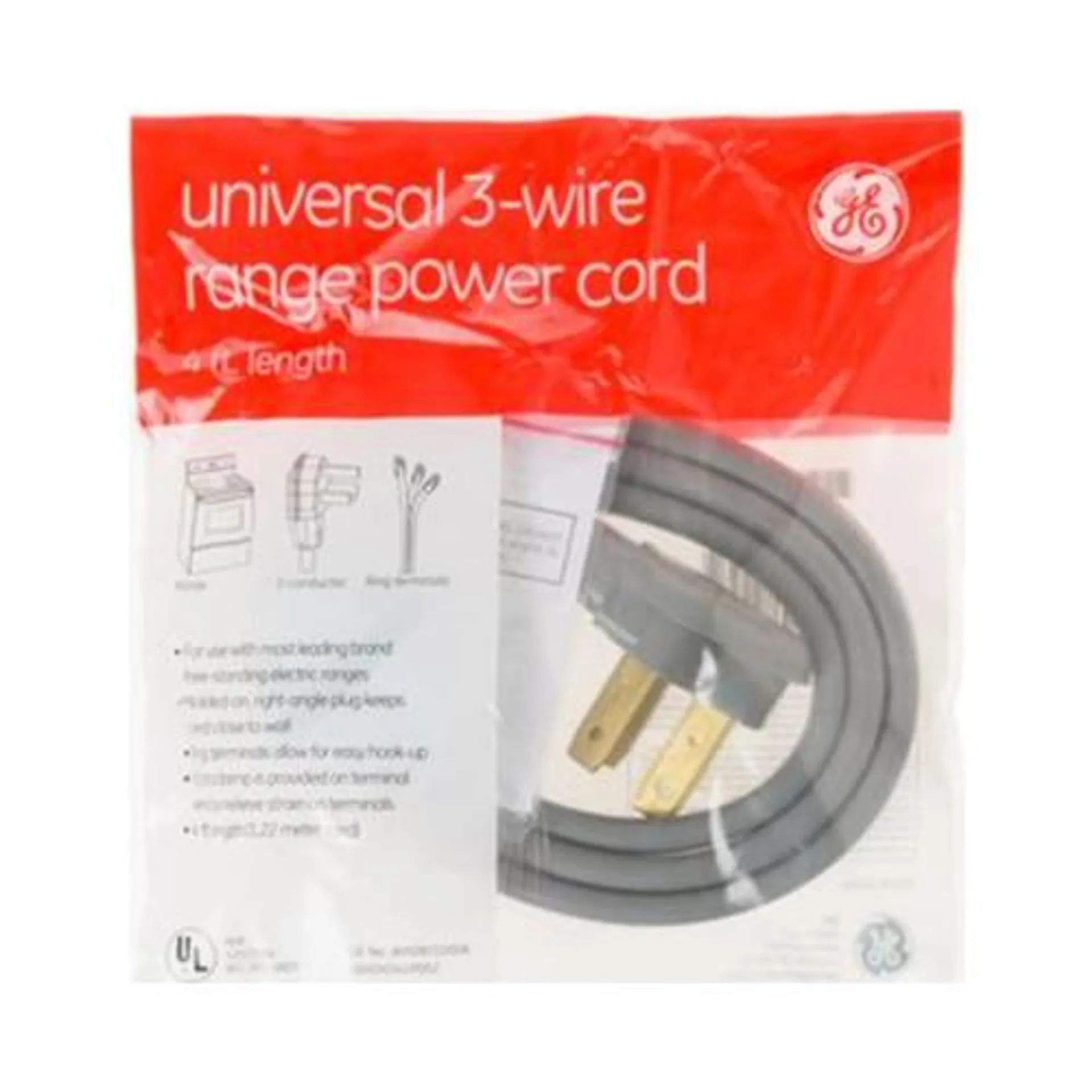 GE® 3-wire, 4' length Range Cord - 40-amp cord (WX09X10006)