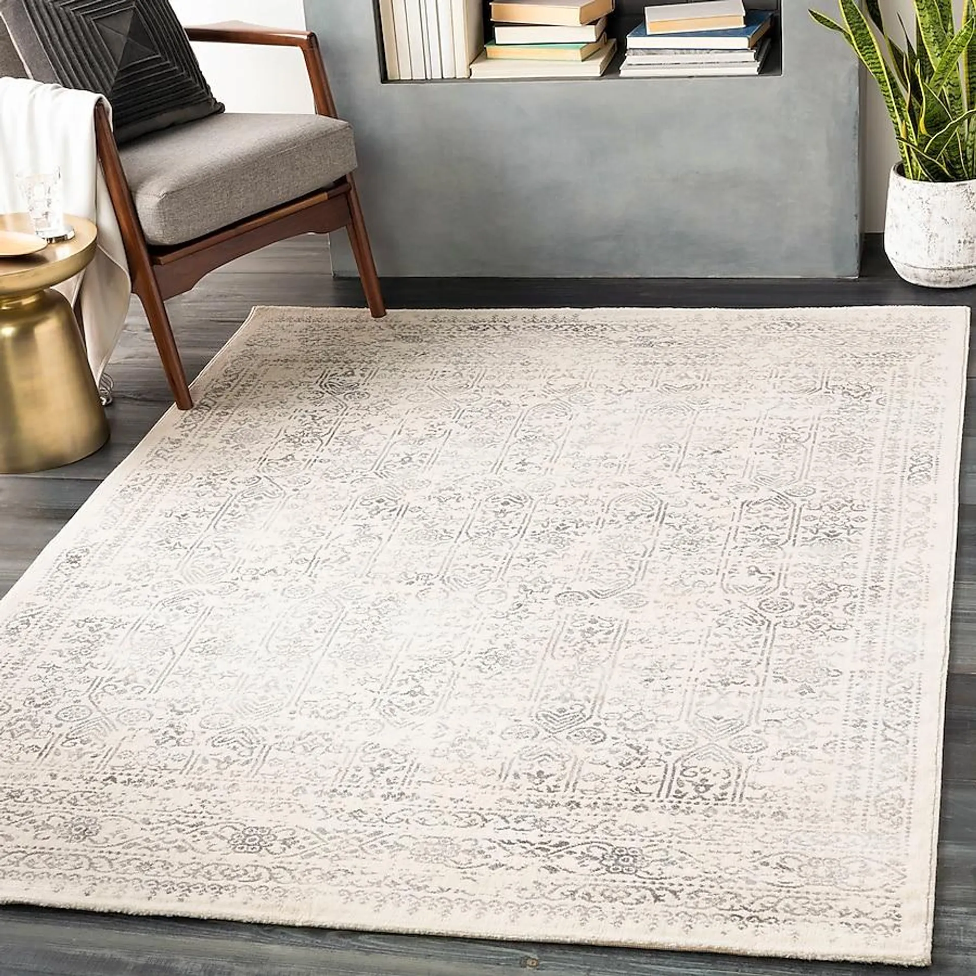 Livabliss Roma 8 x 10 Gray Indoor Distressed/Overdyed Vintage Area Rug