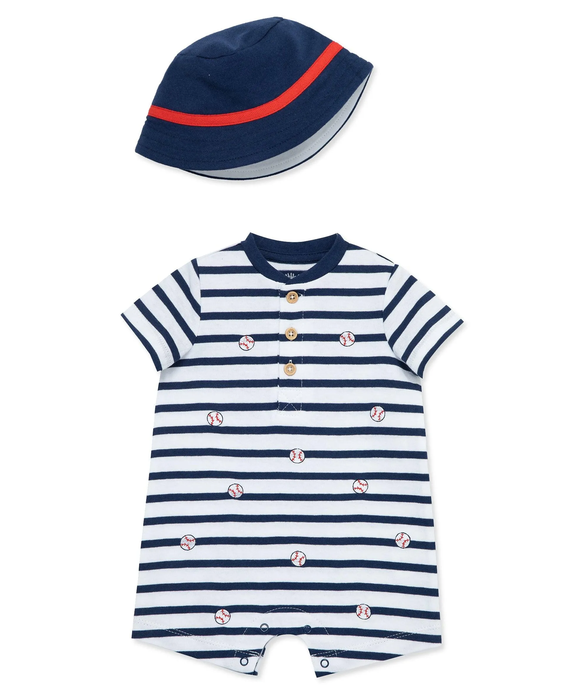 Little Me Blue Baseball Romper with Hat