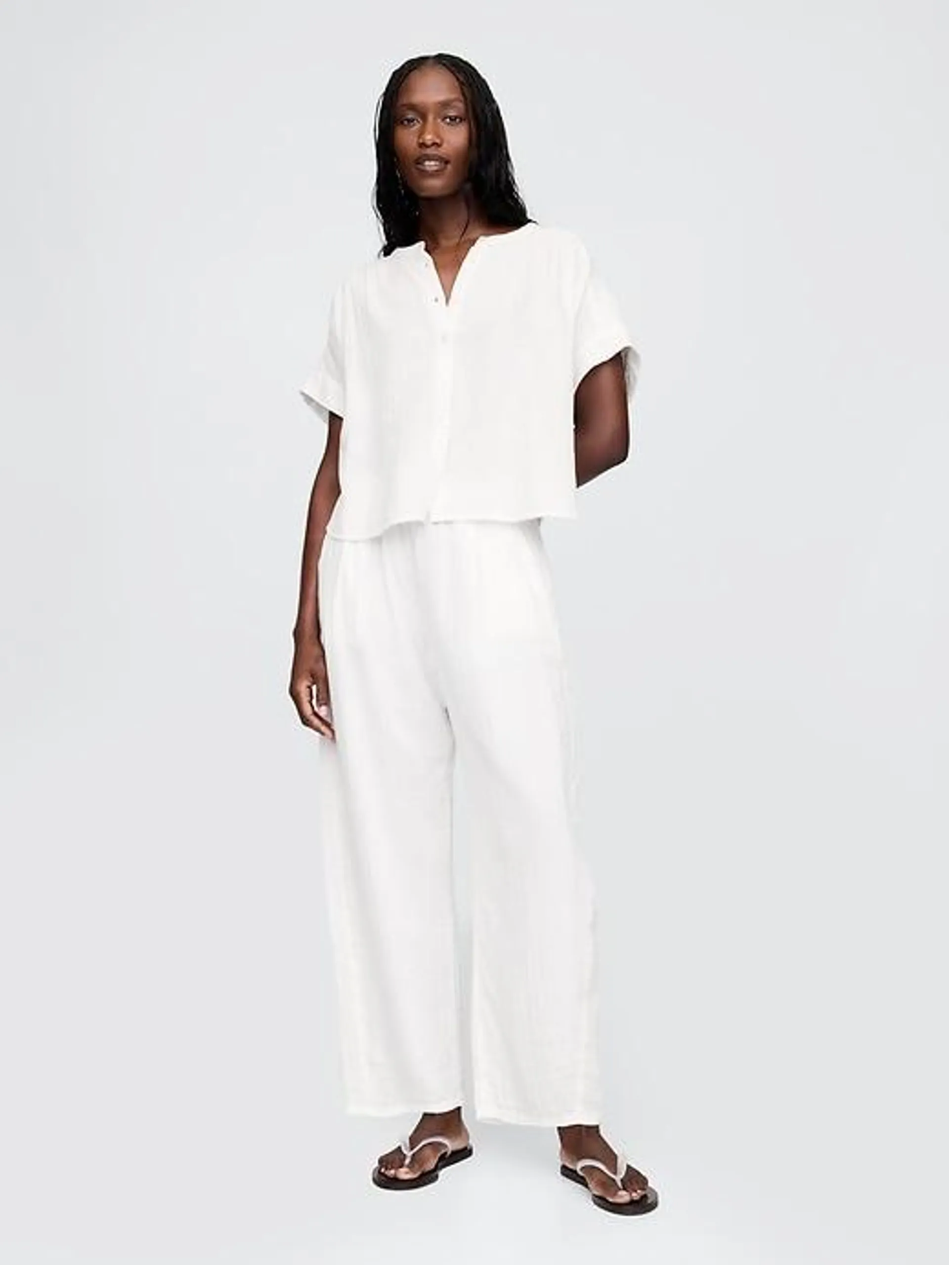 Cotton Gauze Easy Barrel Pants