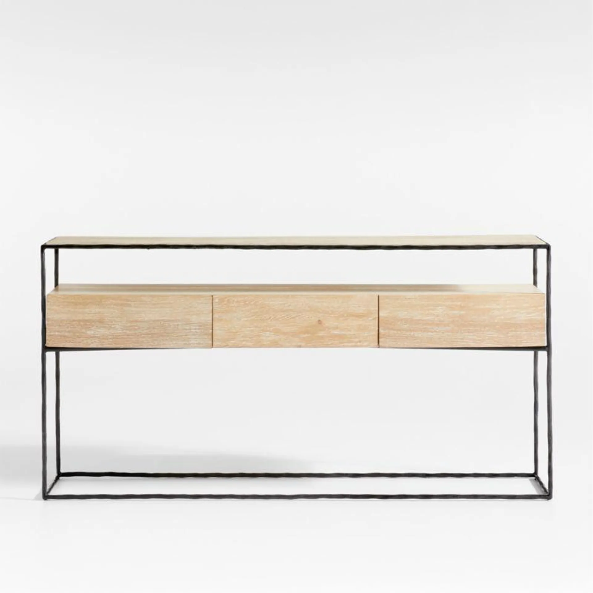 Dahlia 68" Rectangular Natural Oak Wood and Hand-Forged Steel Storage Console Table + Reviews | Crate & Barrel