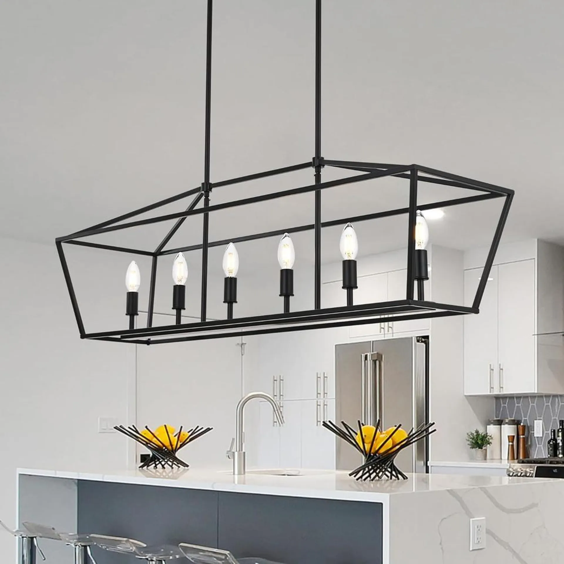 Great Choice Products Black Kitchen Island Lighting 6-Light Farmhouse Dining Room Light Fixtures Linear Chandelier For Dining Room Bedroom E12 Base