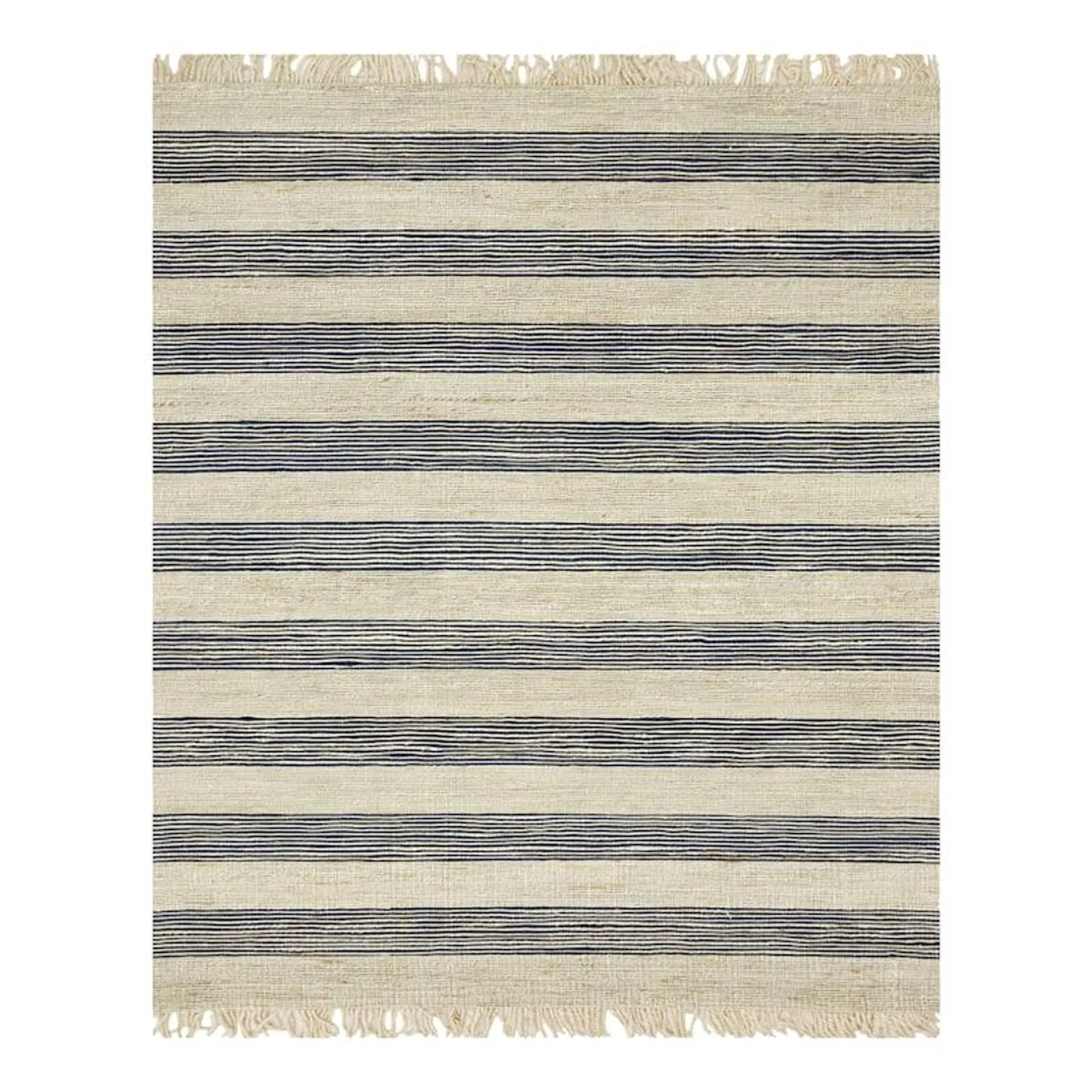 (B497) Hazel Natural & Navy Striped Hand Woven Jute Area Rug, 8x10