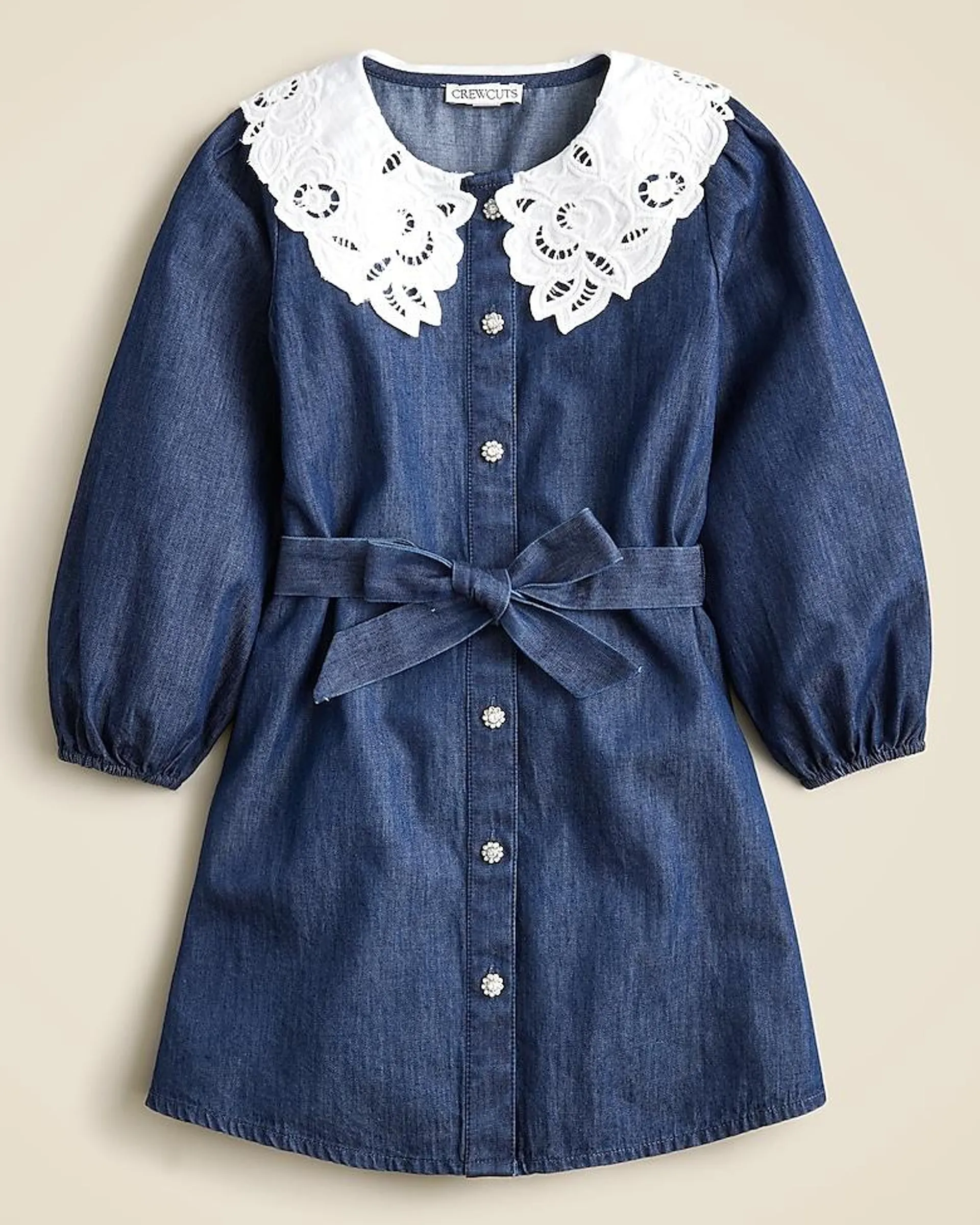 Girls' eyelet-collar dress in chambray