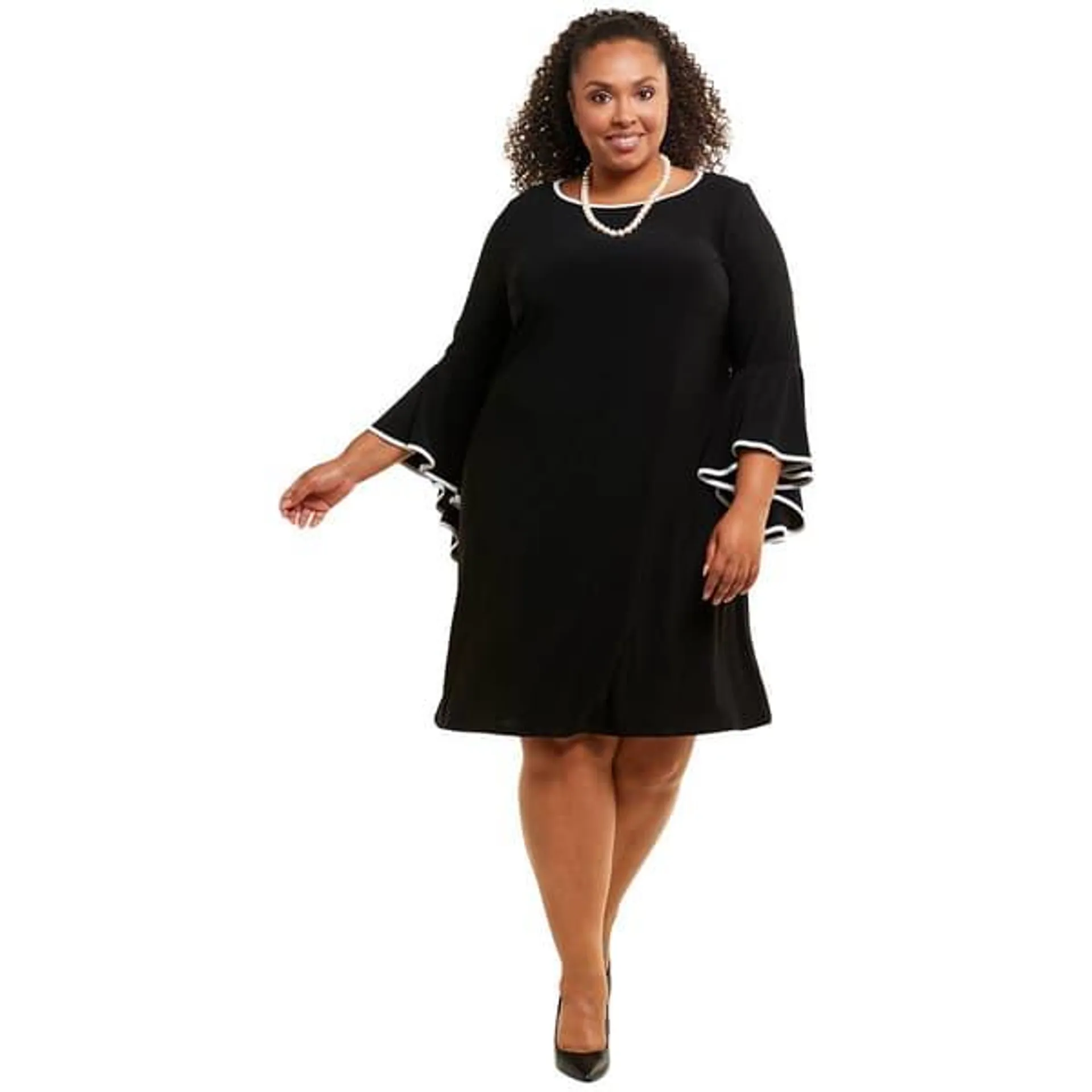 Plus Size MSK Bell Sleeve Piped Trim Shift Dress