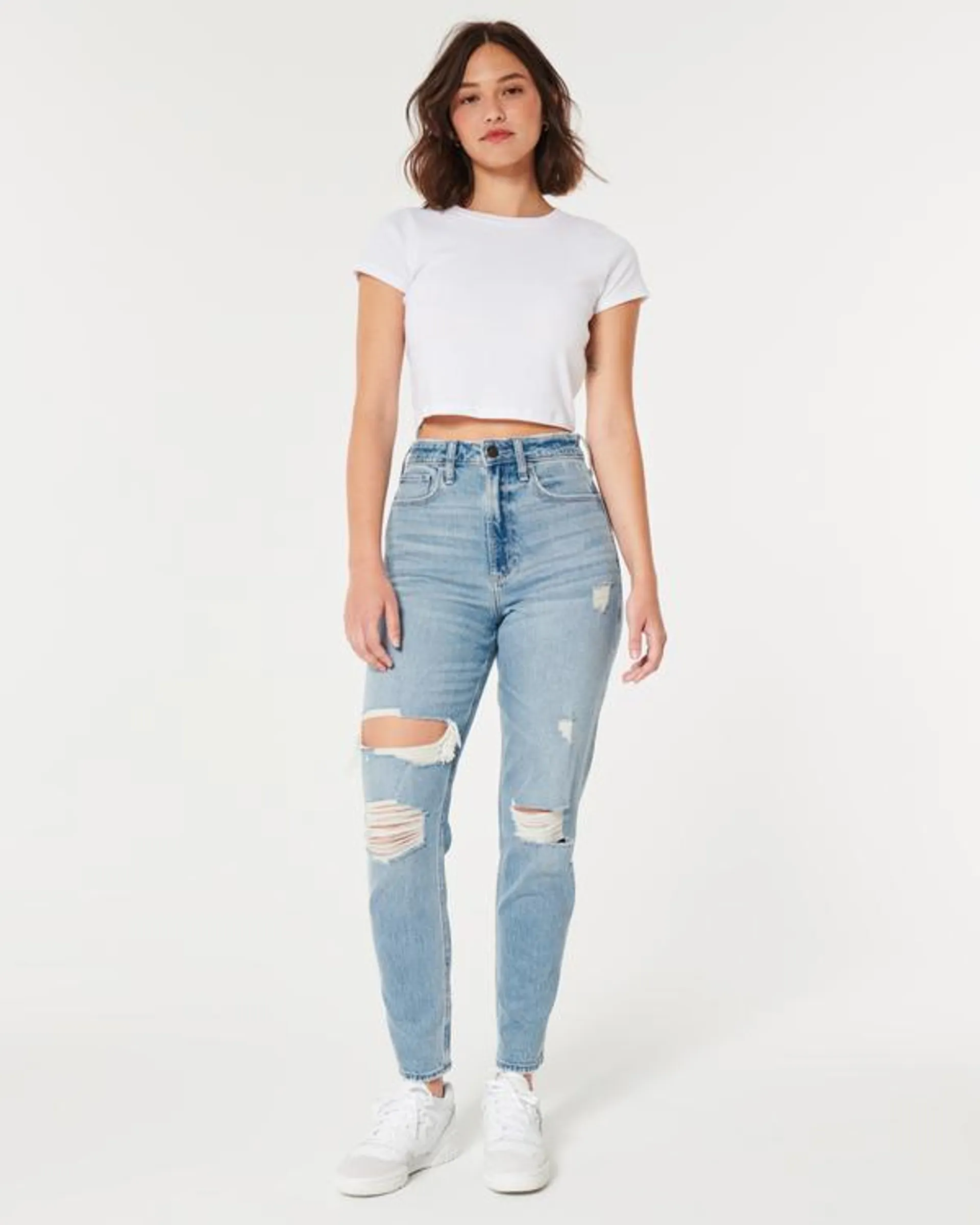 Curvy Ultra High-Rise Ripped Medium Wash Mom Jeans