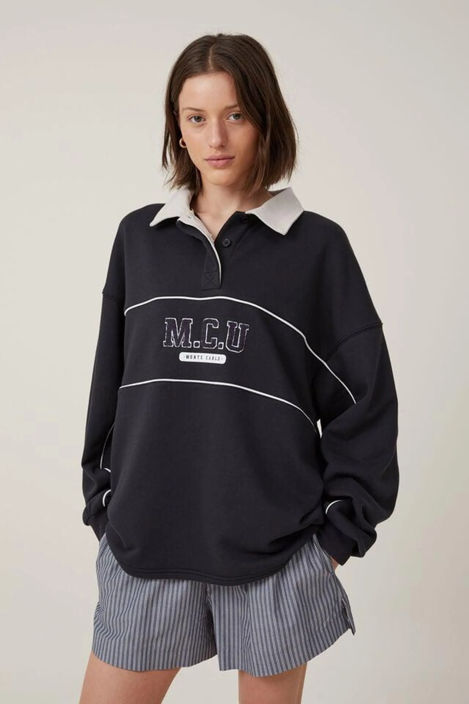 Graphic Oversized Long Sleeve Polo