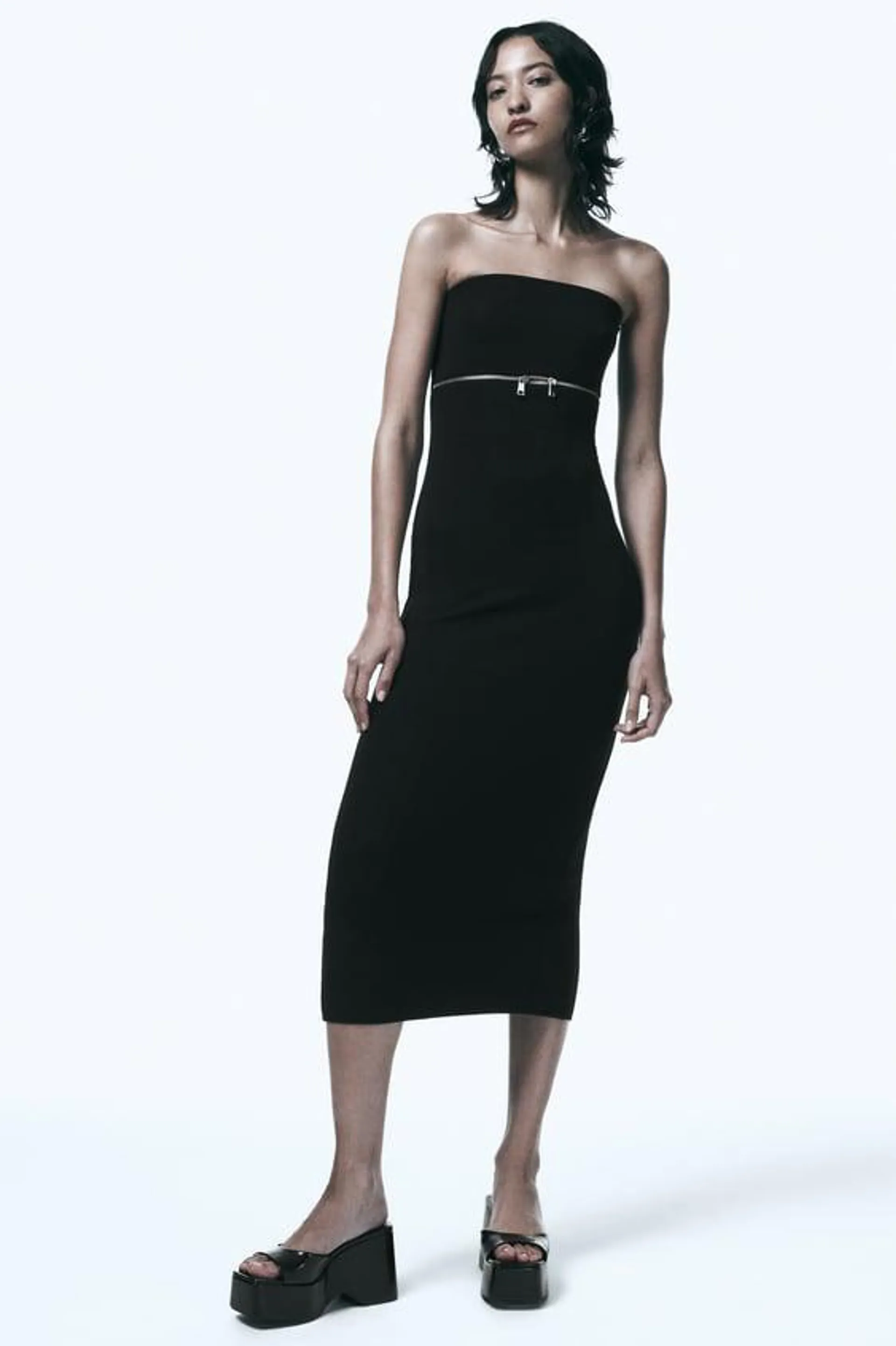 ZIPPERED STRETCH KNIT DRESS
