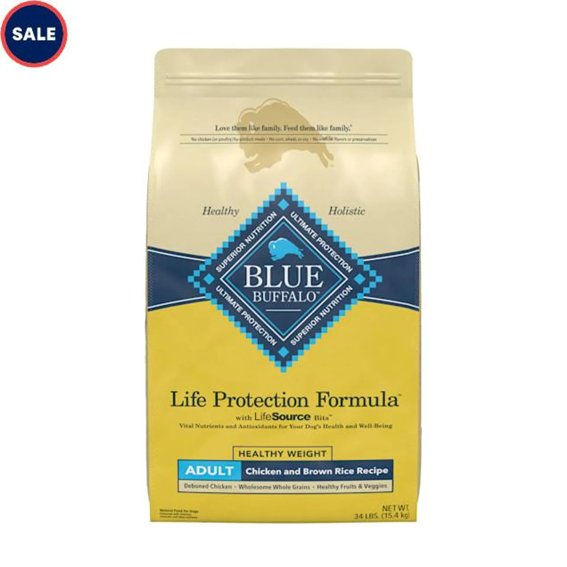 Blue Buffalo Blue Life Protection Formula Adult Healthy Weight Chicken & Brown Rice Recipe Dry Dog Food, 34 lbs.