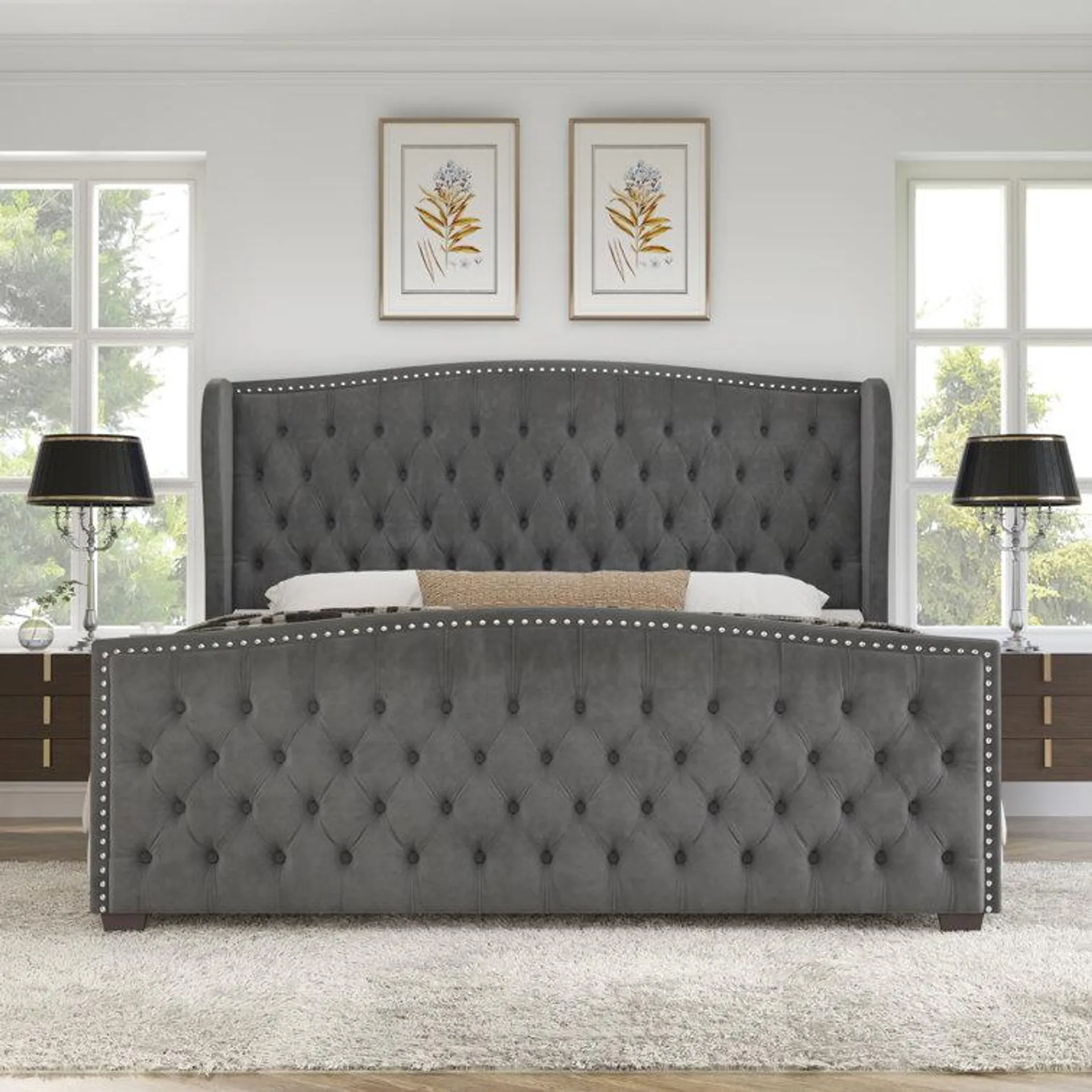 DuJuan Upholstered Wingback Bed