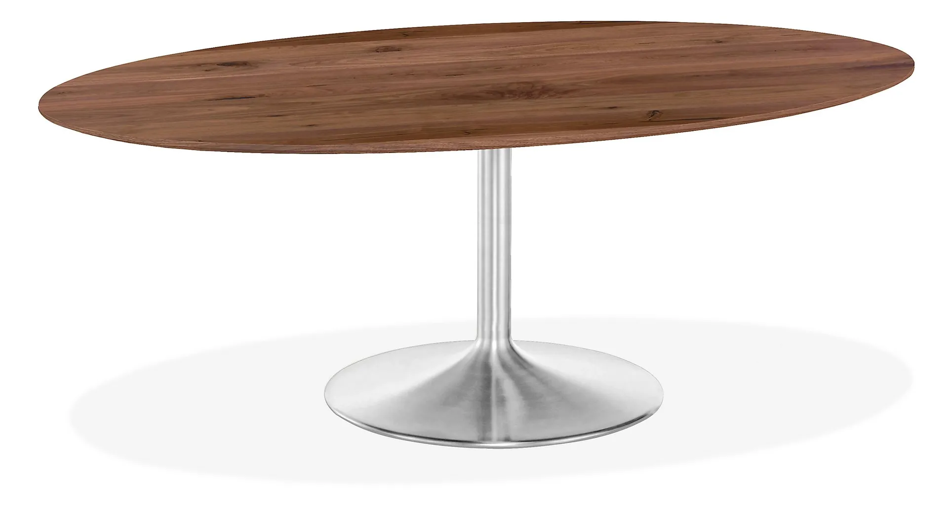 Aria 78w 48d Oval Dining Table w/Knotted Walnut Top & Stainless Steel Base