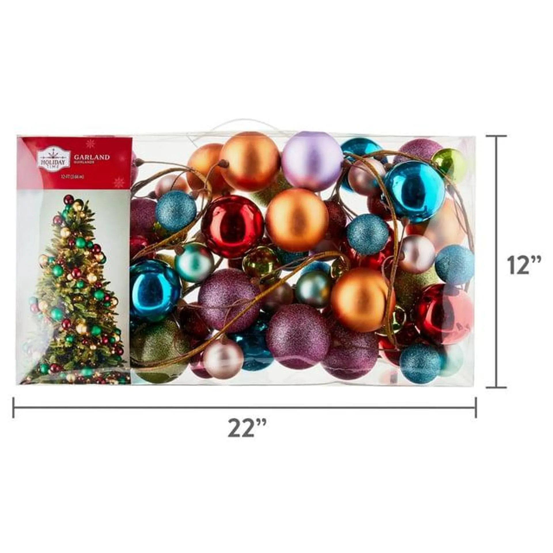 Unbreakable Multicolor Ornament Garland, 12 ft, by Holiday Time