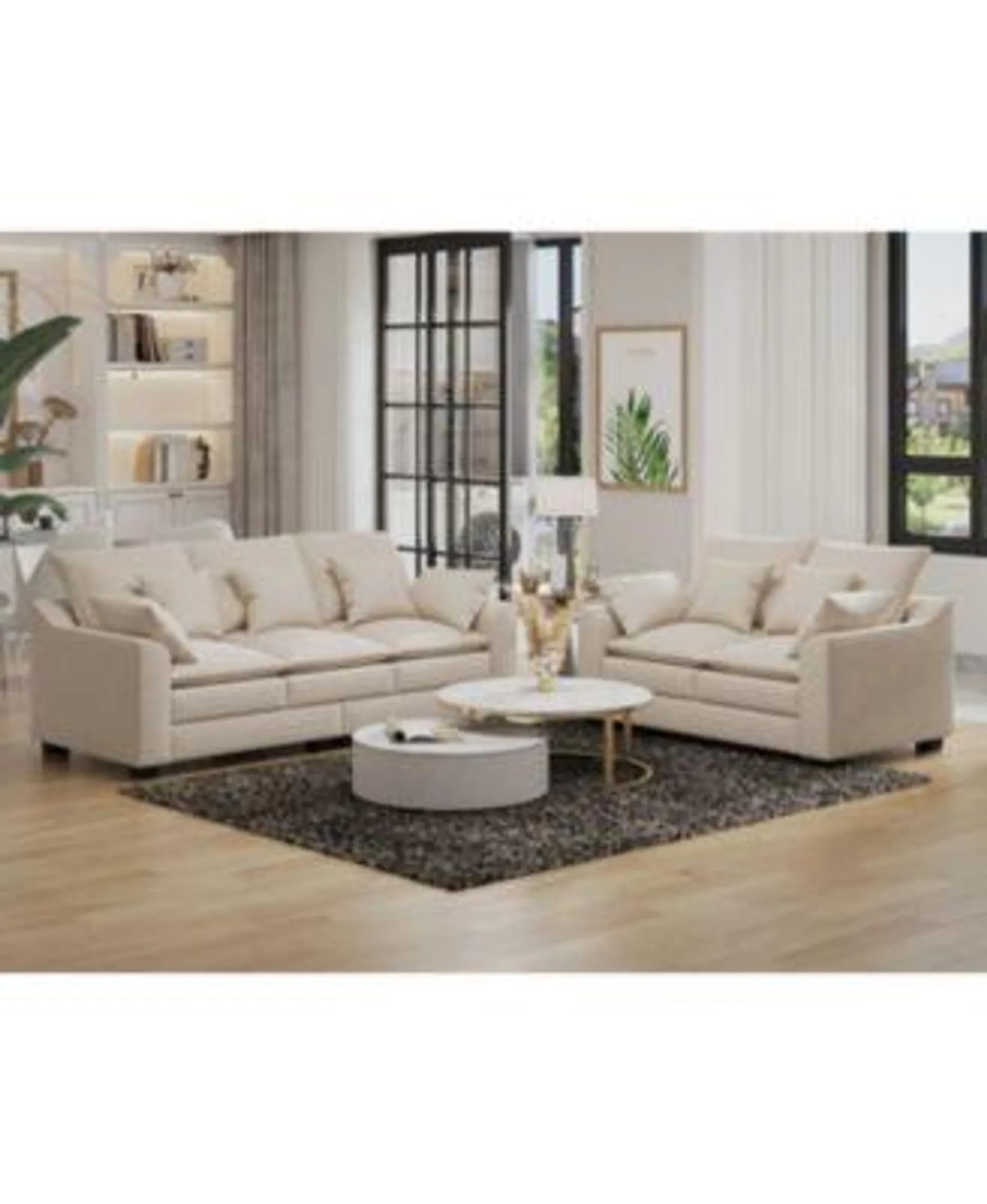 Streamdale Furniture 2 Pieces Sofa Couch 3-Seater and Loveseat with Pillows Polyester Upholstered Duck Down Filled Cushion Sofa Set for Living Room Apartment, Beige