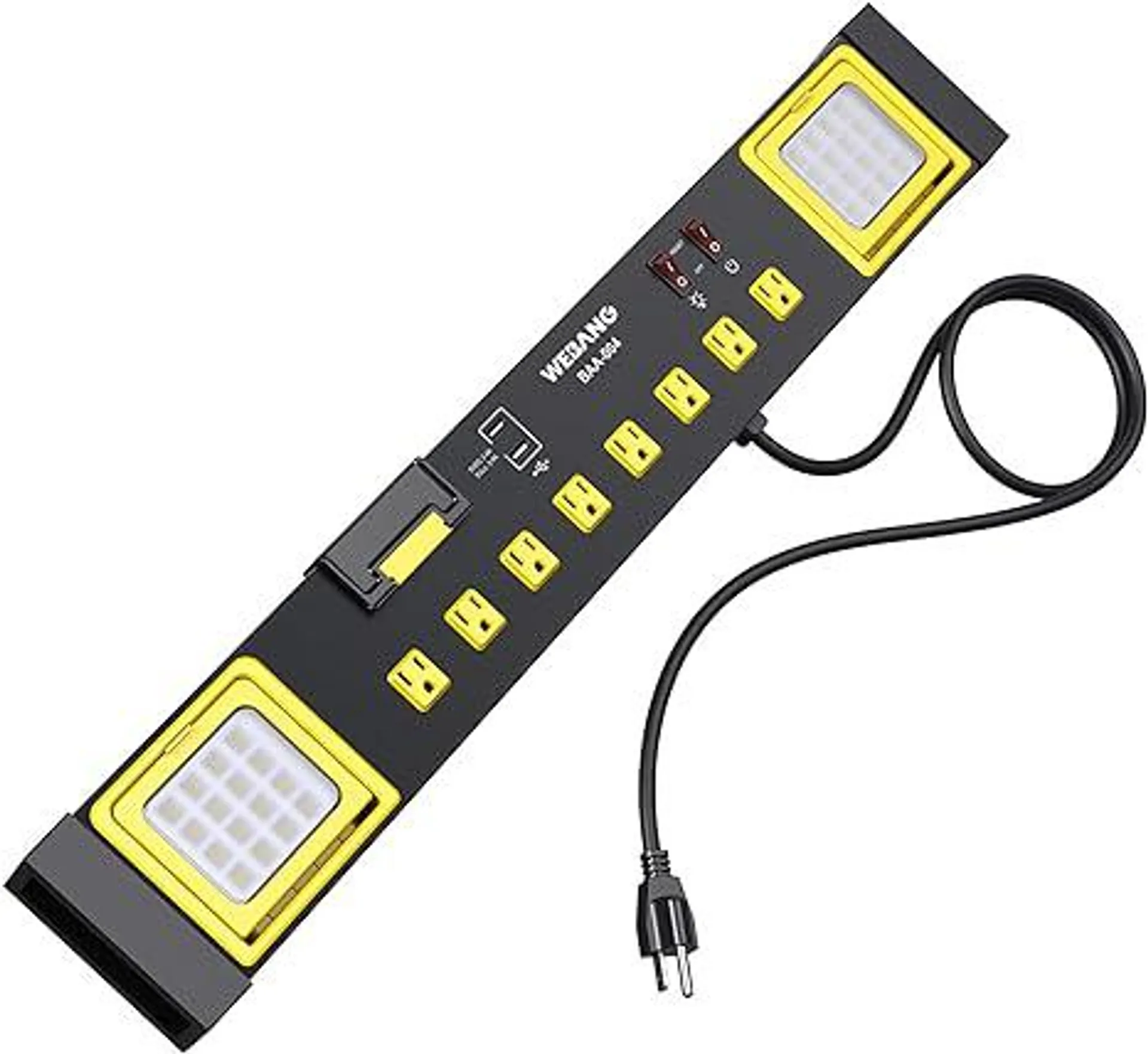 WEBANG Heavy Duty Metal Power Strip Surge Protector with 8 Outlets,2 USB Ports, Led Worklight, 15A Circuit Breaker, Wall Mount, UL Listed for Workshop/Garage/Countertop