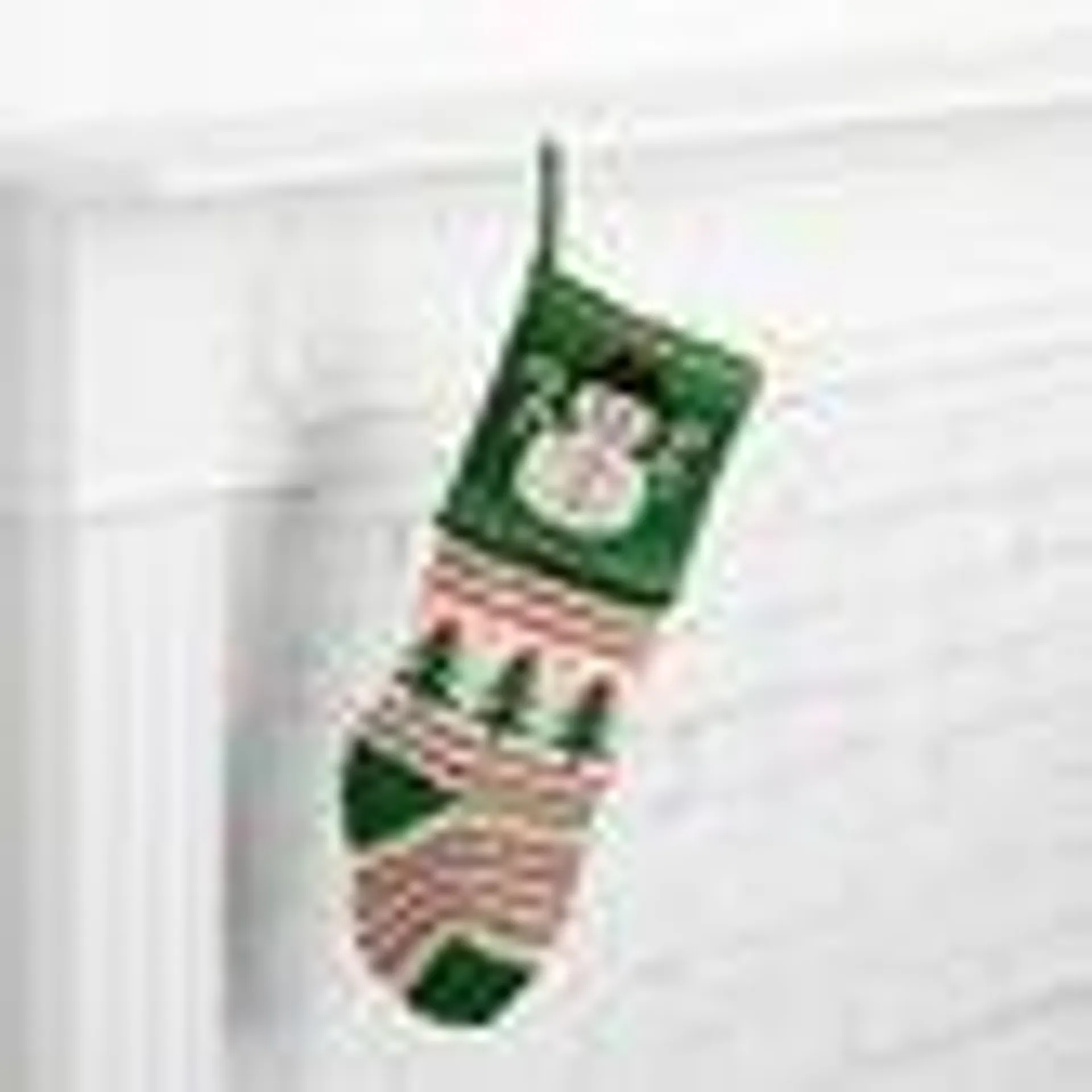 Green and White Knit Snowman Cuff Christmas Stocking