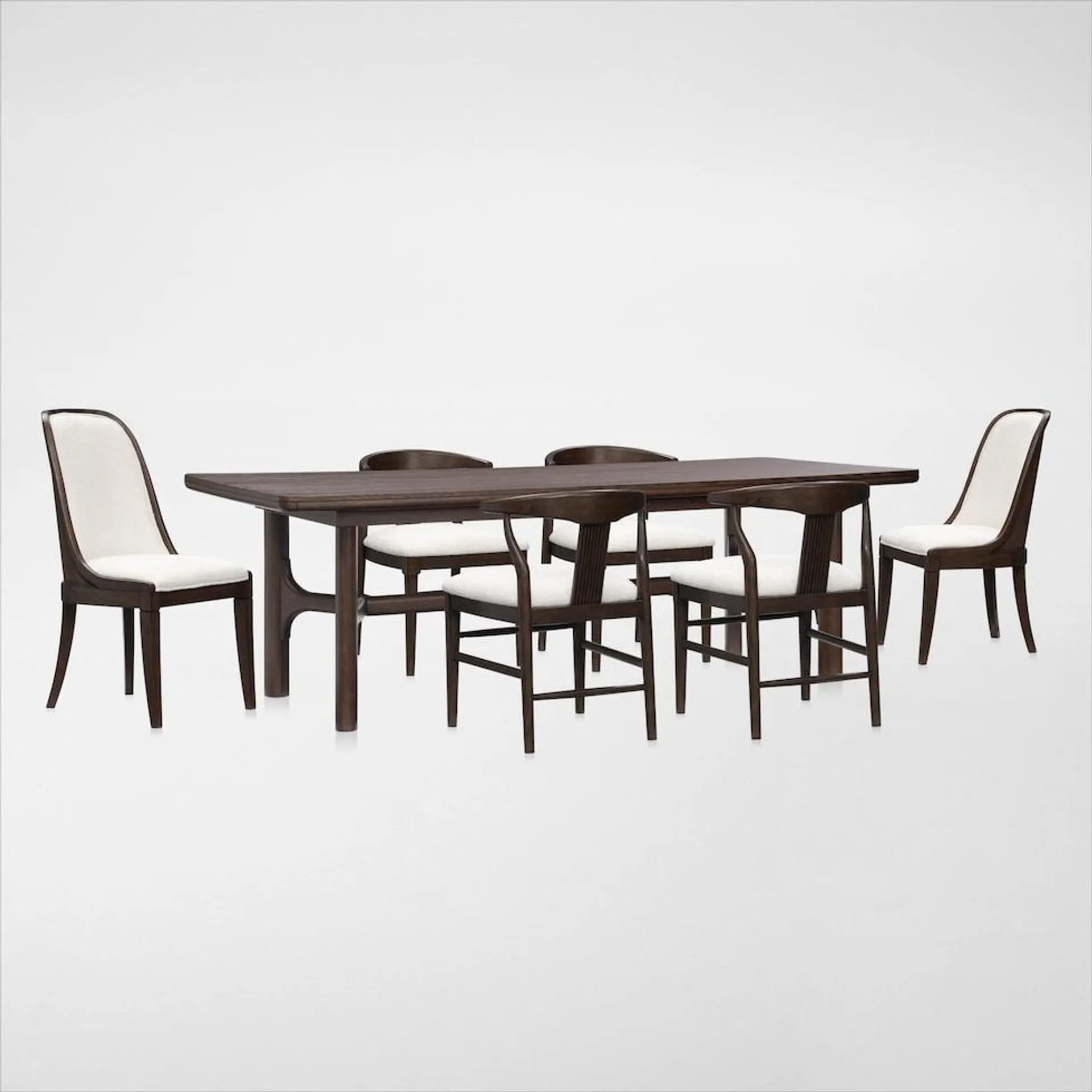 Santa Monica Rectangle Dining Table w/ 4 Wishbone-Back Dining Chairs and 2 Upholstered Dining Chairs