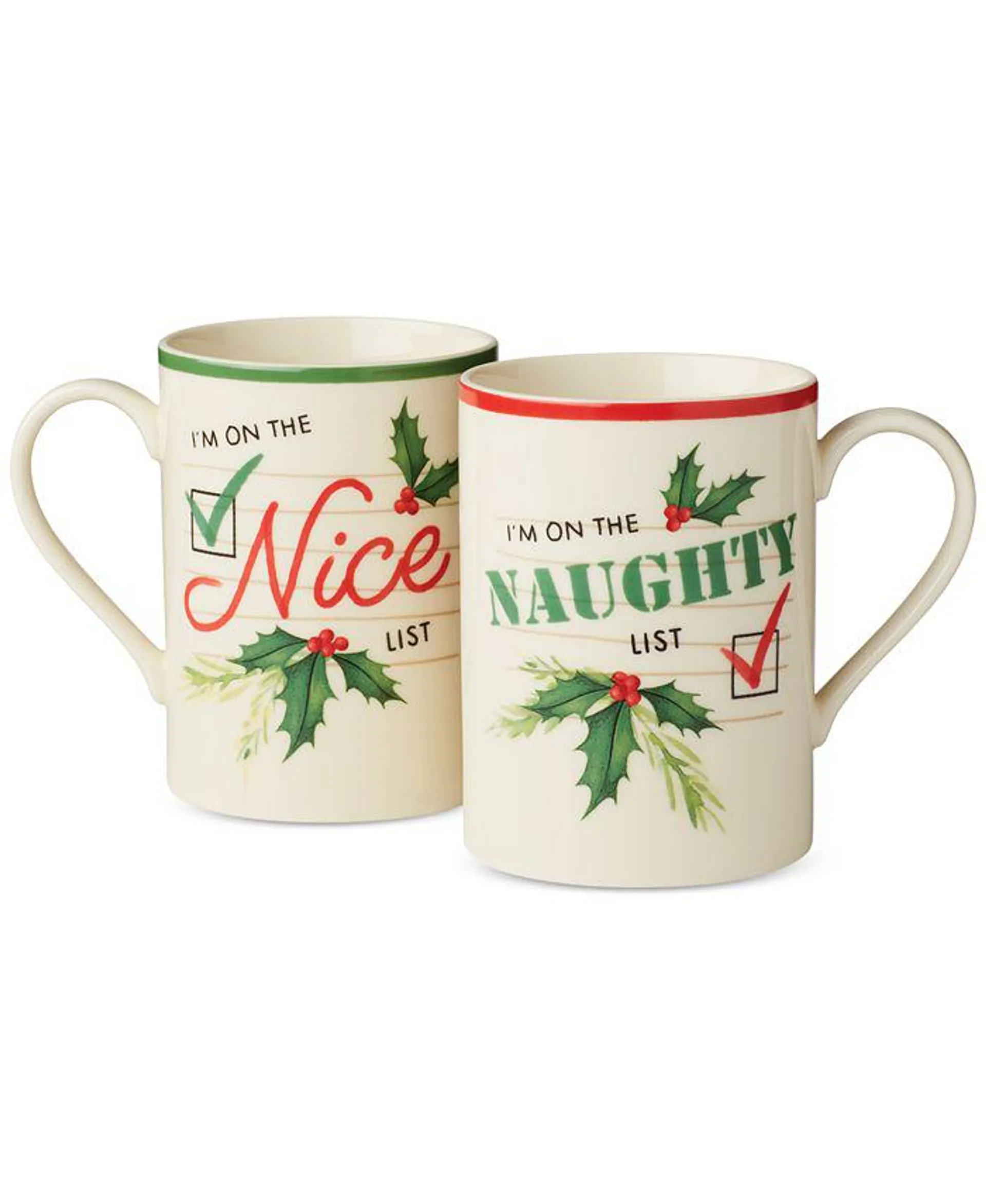 Naughty & Nice 2-Piece Printed Porcelain Mug Set