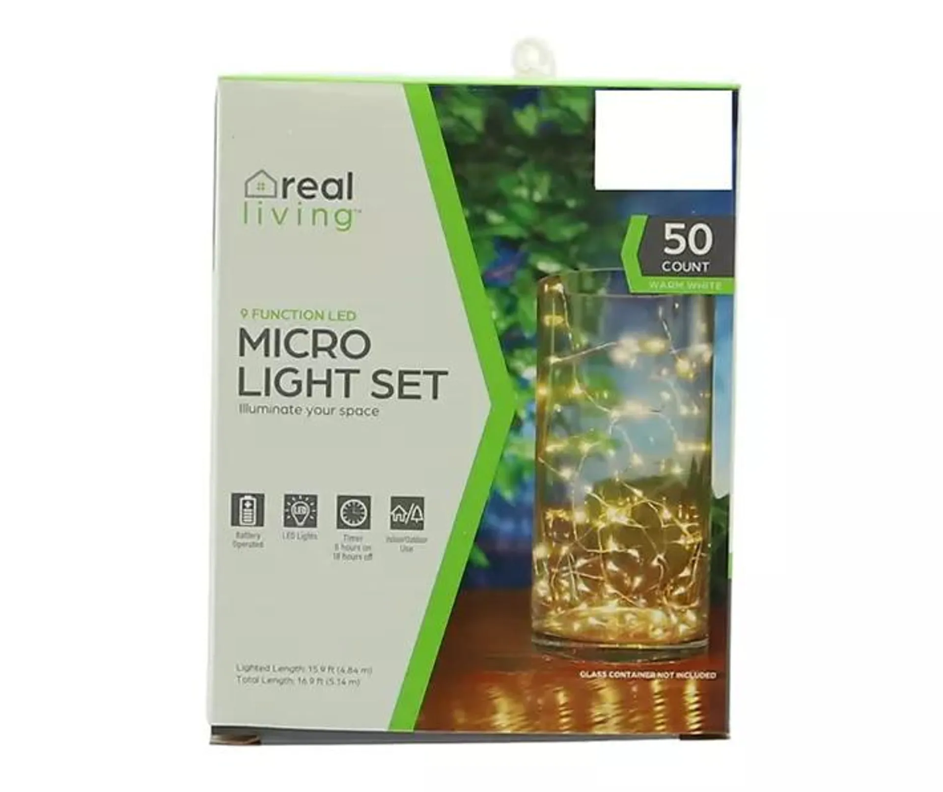 Warm White 9-Function LED Battery-Operated Micro Light Set, 50-Lights