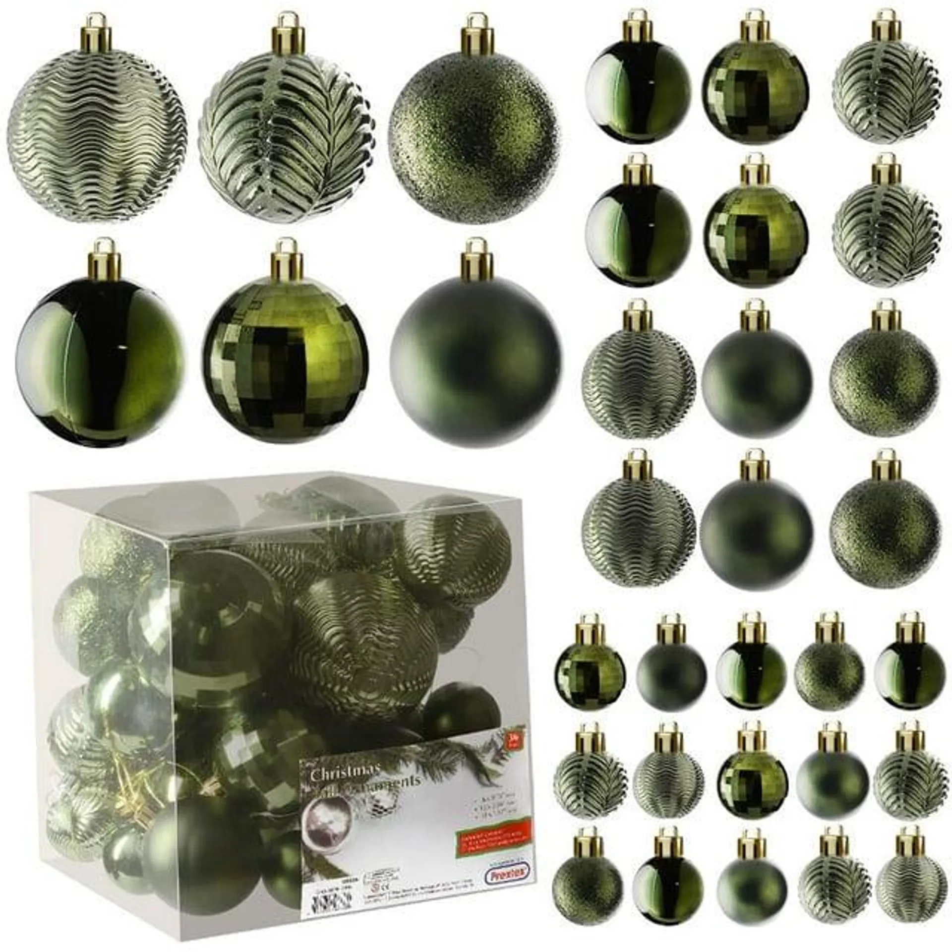 Prextex Christmas Ball Ornaments for Christams Decorations - 36 Pieces Xmas Tree Shatterproof Ornaments with Hanging Loop for Holiday and Party Deocation (Combo of 6 Styles in 3 Sizes)