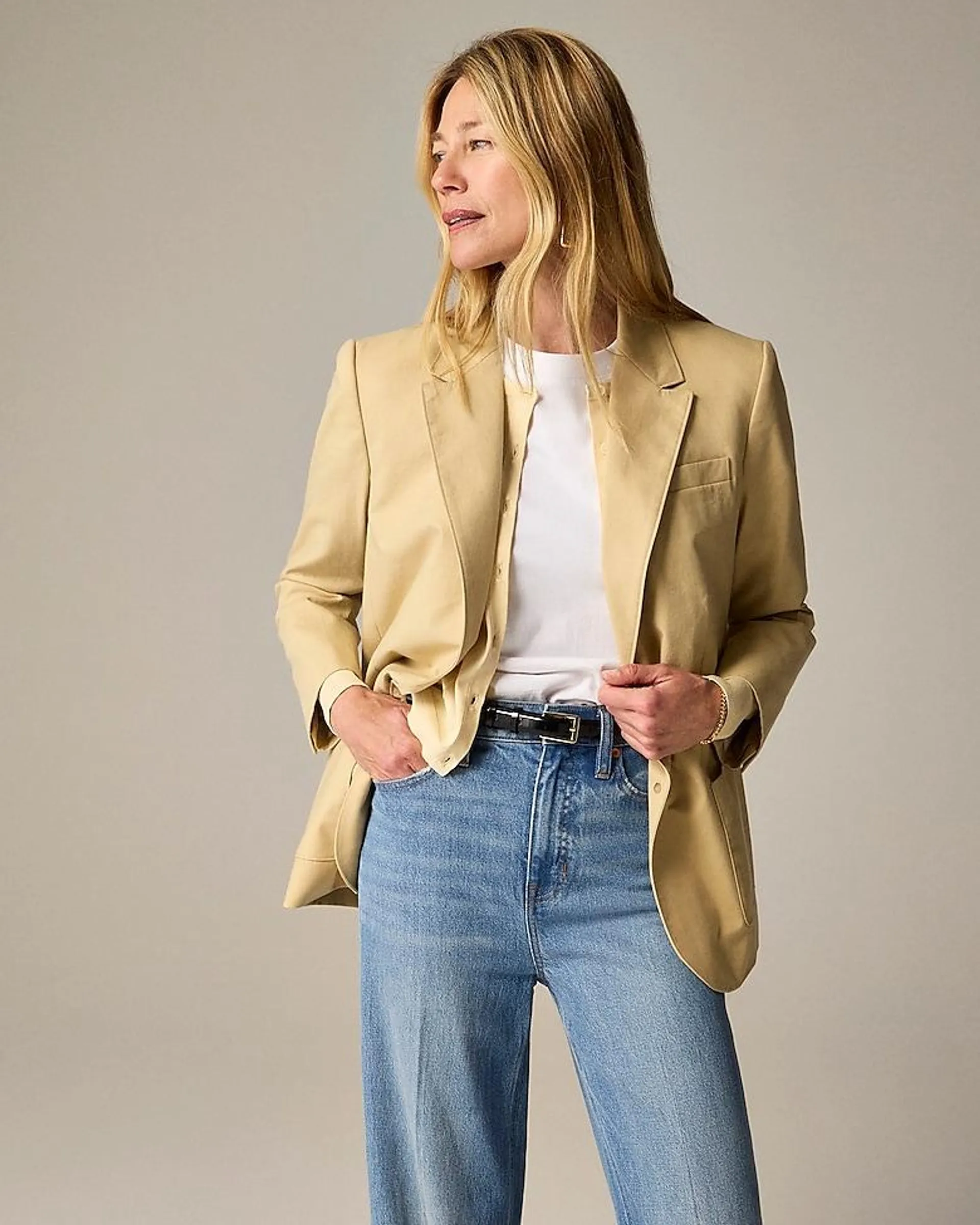 Relaxed patch-pocket blazer in cotton blend