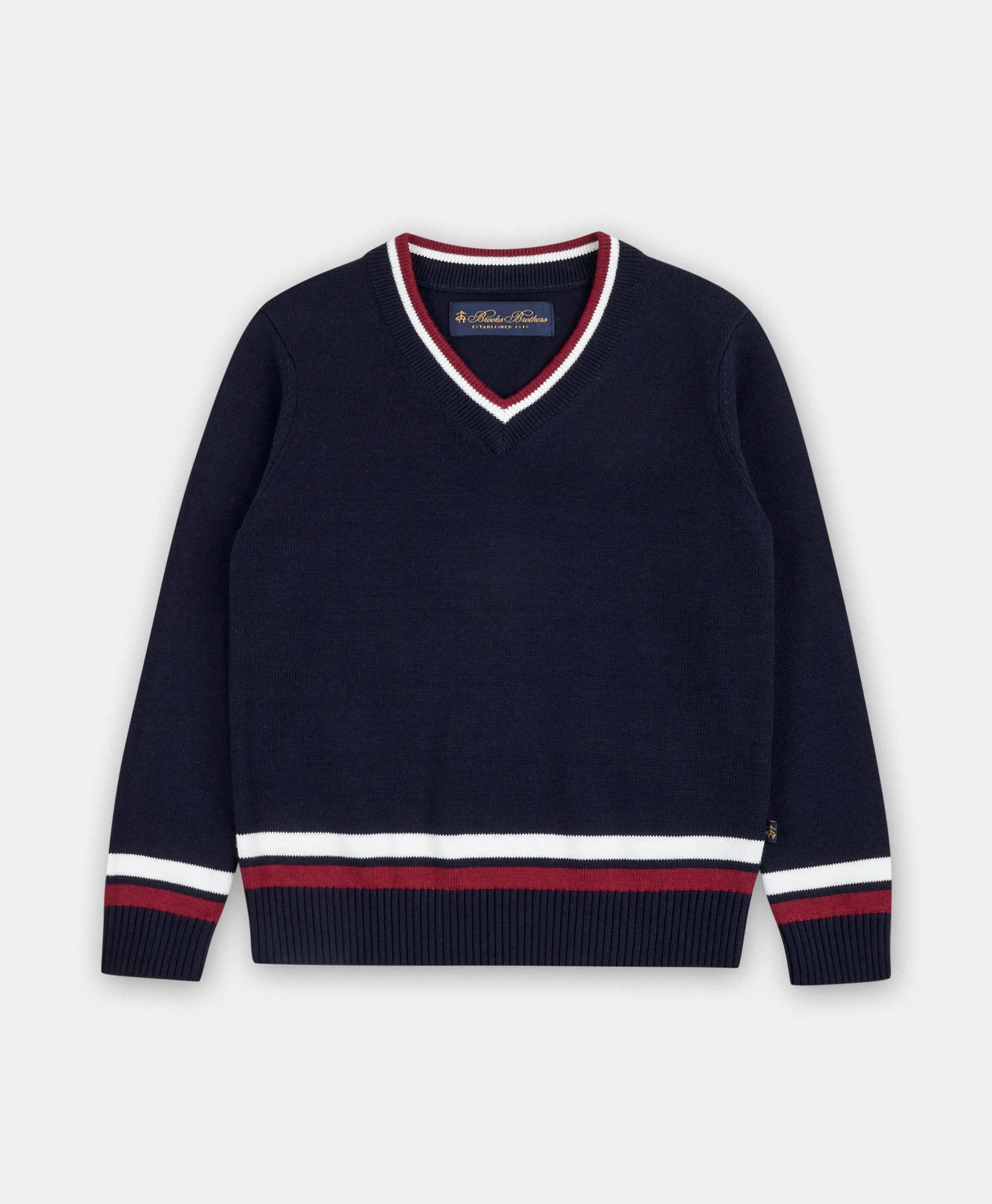 Boys Cotton V-Neck Tipped Sweater