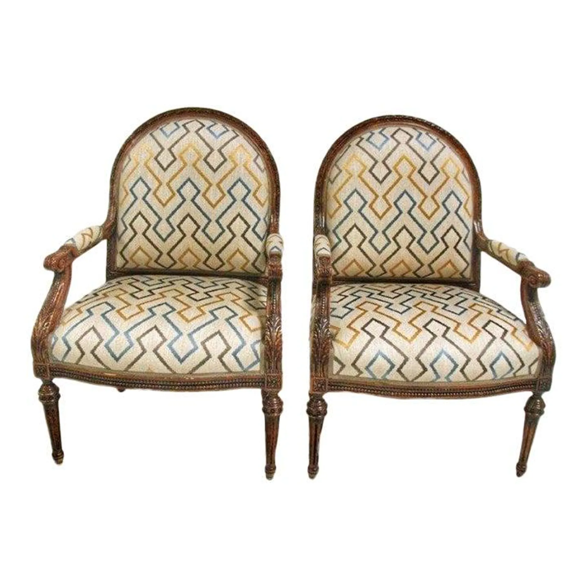 French Style Chairs With Mid Century Upholstery - Set of 2