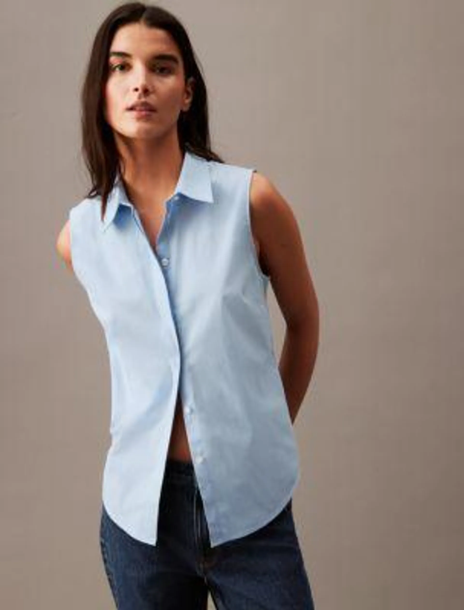 Stretch Poplin Sleeveless Top