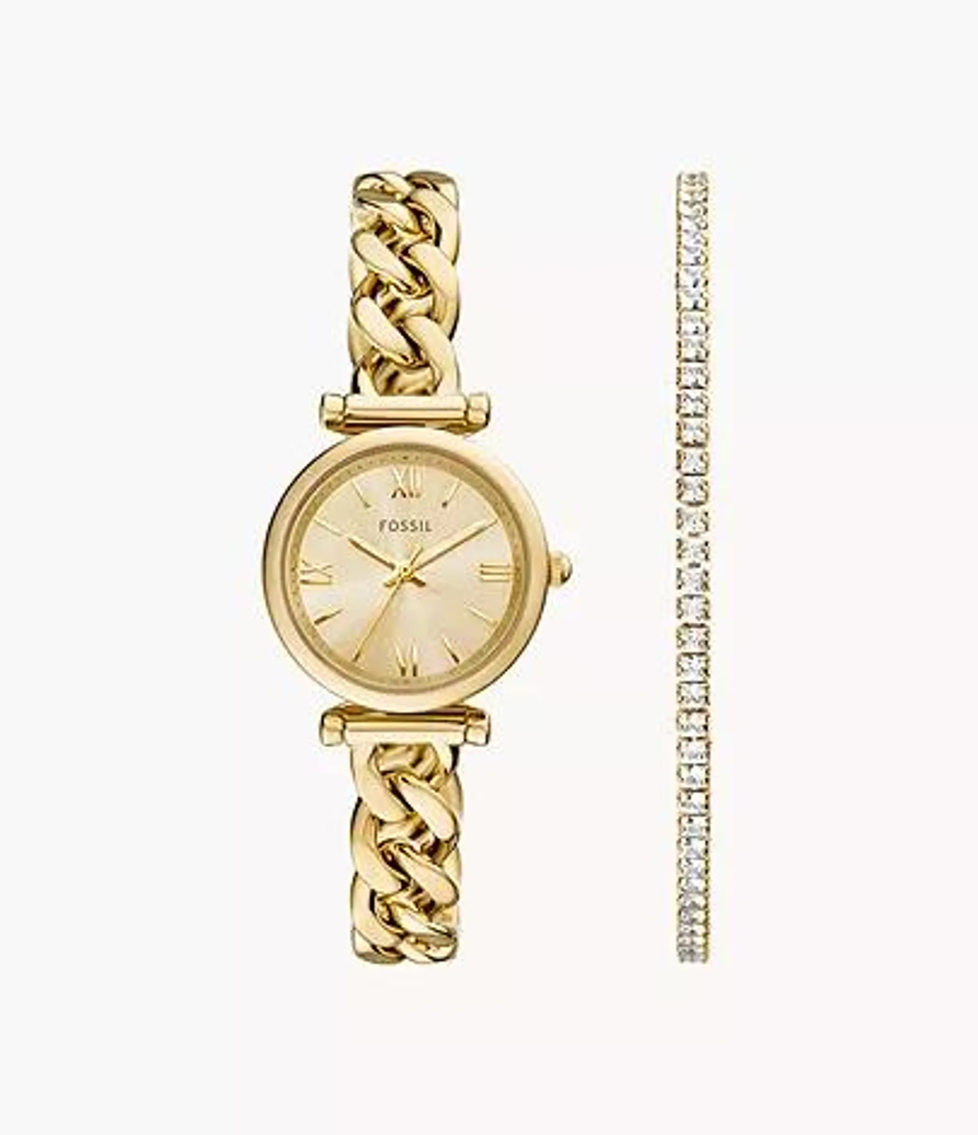 Carlie Three-Hand Gold-Tone Stainless Steel Watch and Bracelet Set