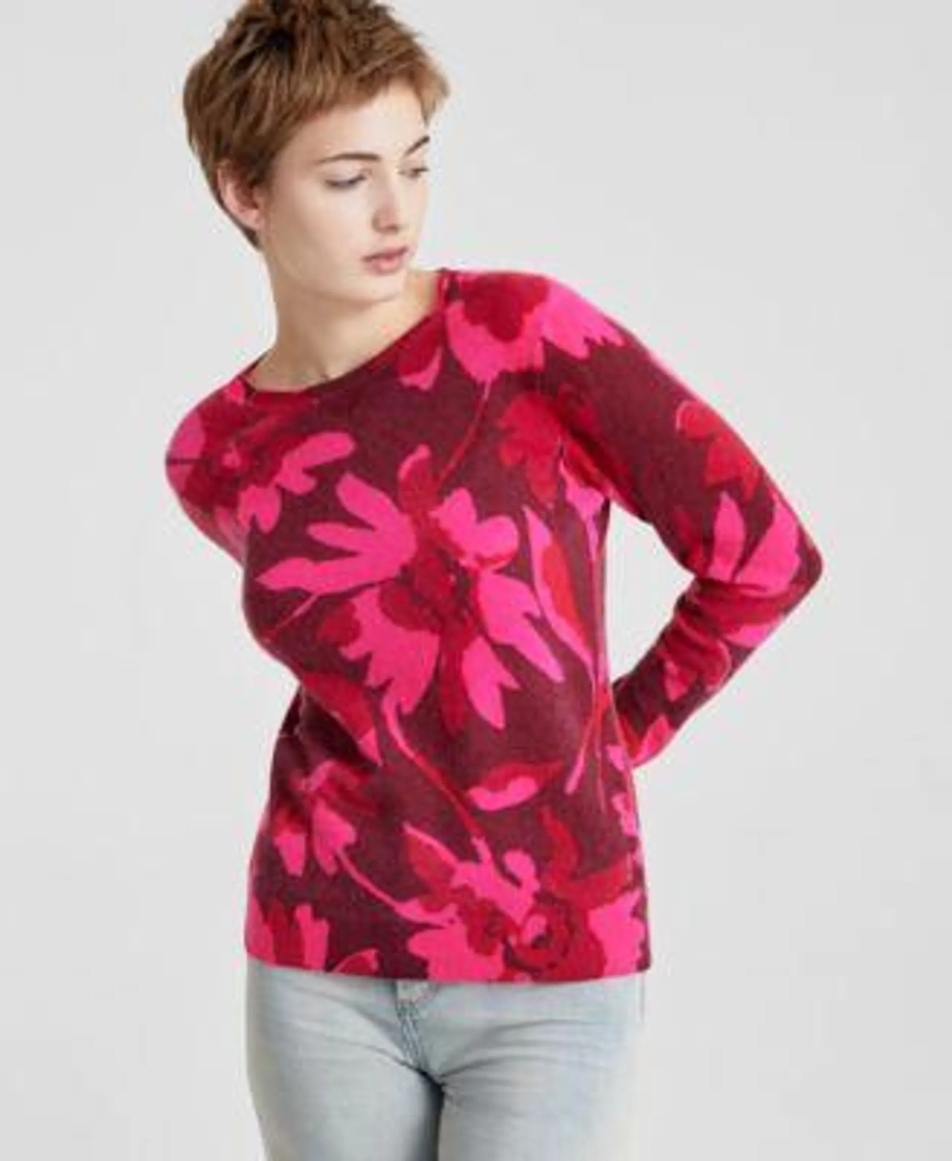 Women's 100% Cashmere Floral-Print Long-Sleeve Sweater, Regular & Petite, Created for Macy's