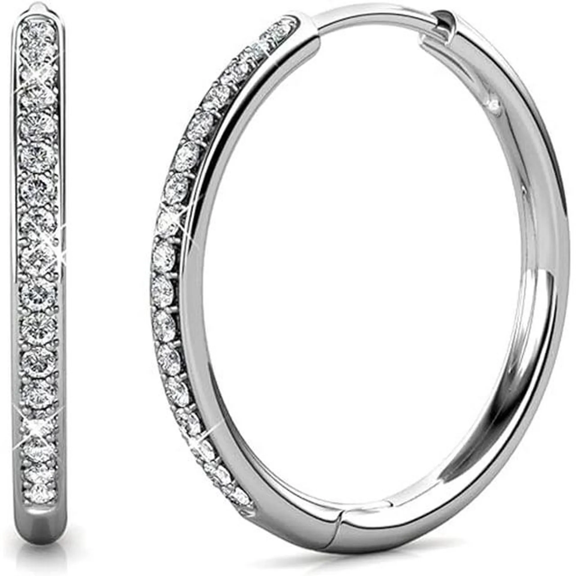 Cate & Chloe Bianca 18k White Gold Hoop Earrings with Swarovski Crystals, Crystal Drop Dangle Earrings, Best Silver Hoops for Women, Sparkle Round Hoops for Ladies, Small Hoop Earrings