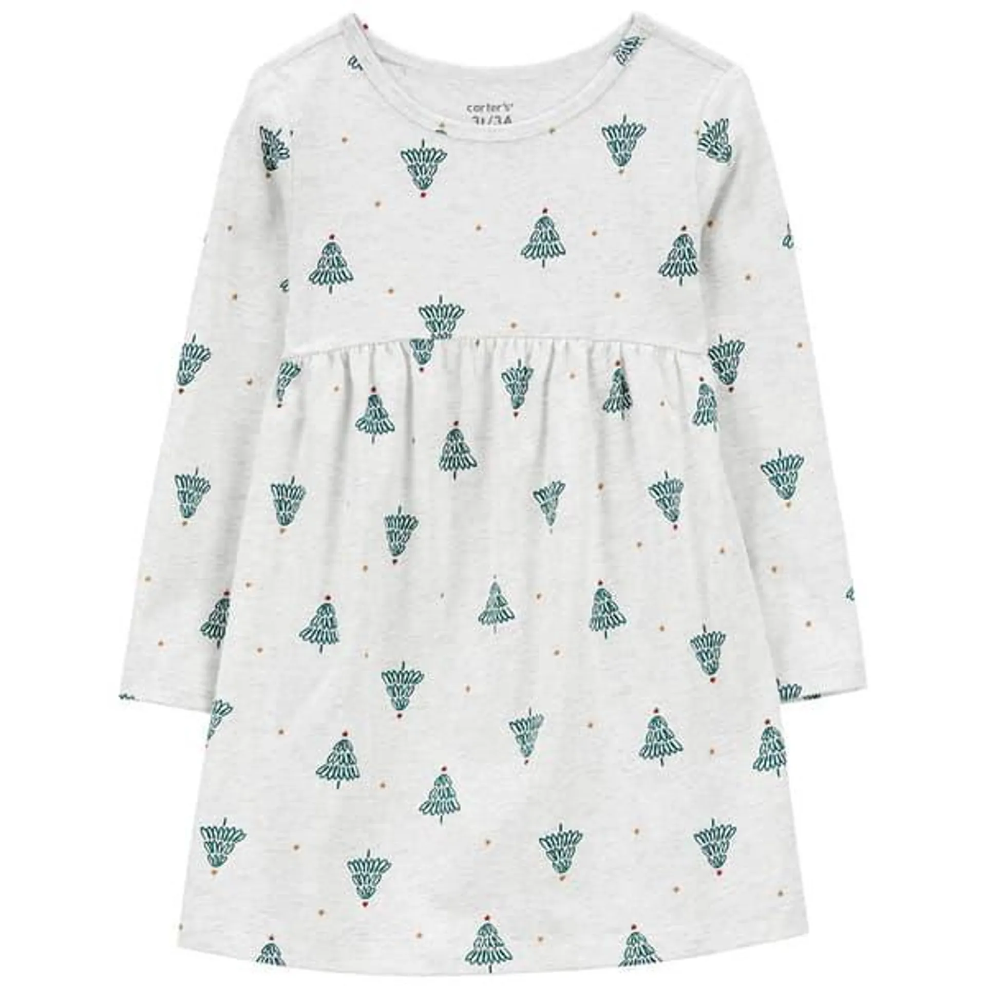 Toddler Girl Carter’s® Christmas Tree Long Sleeve Cotton Dress