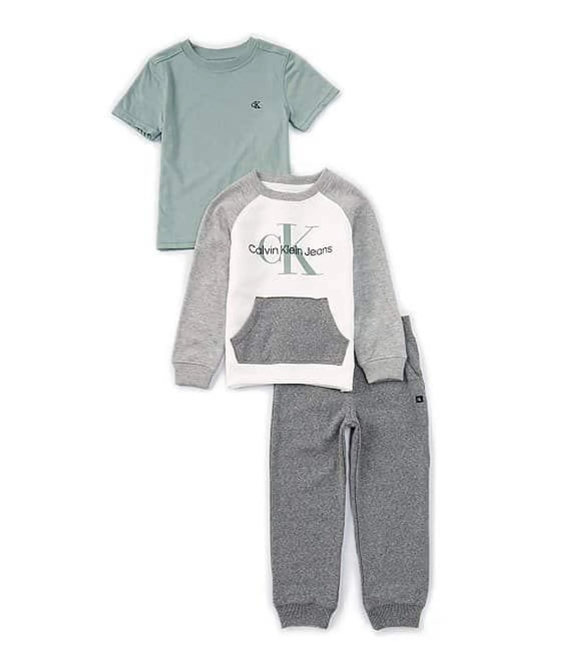 Little Boys 2T-7 Color Block Fleece Sweatshirt, Solid Fleece Jogger Pants & Short-Sleeve Solid Knit T-Shirt Set