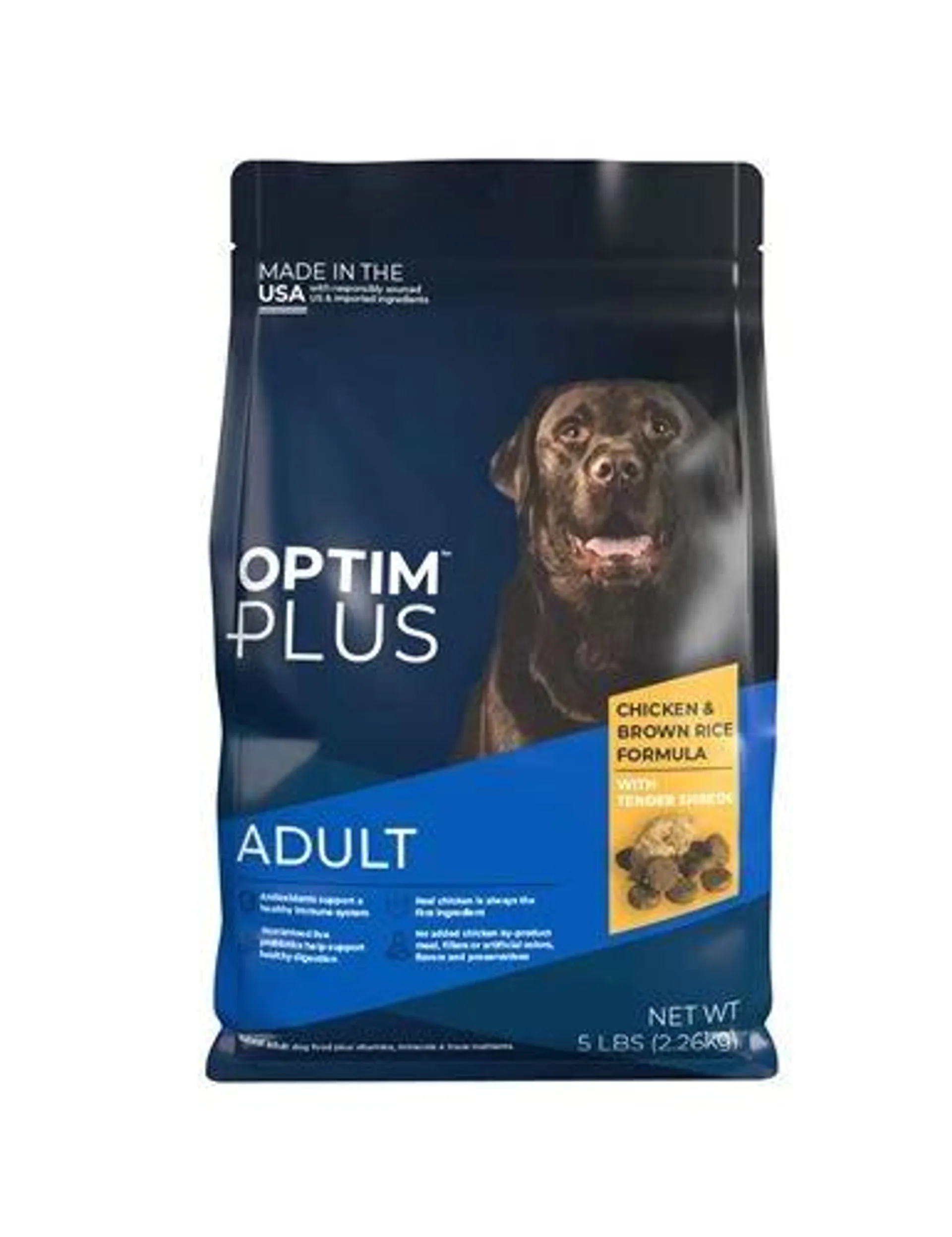 OptimPlus Adult Chicken & Brown Rice Formula With Tender Shreds Dry Dog Food, 5 Pounds