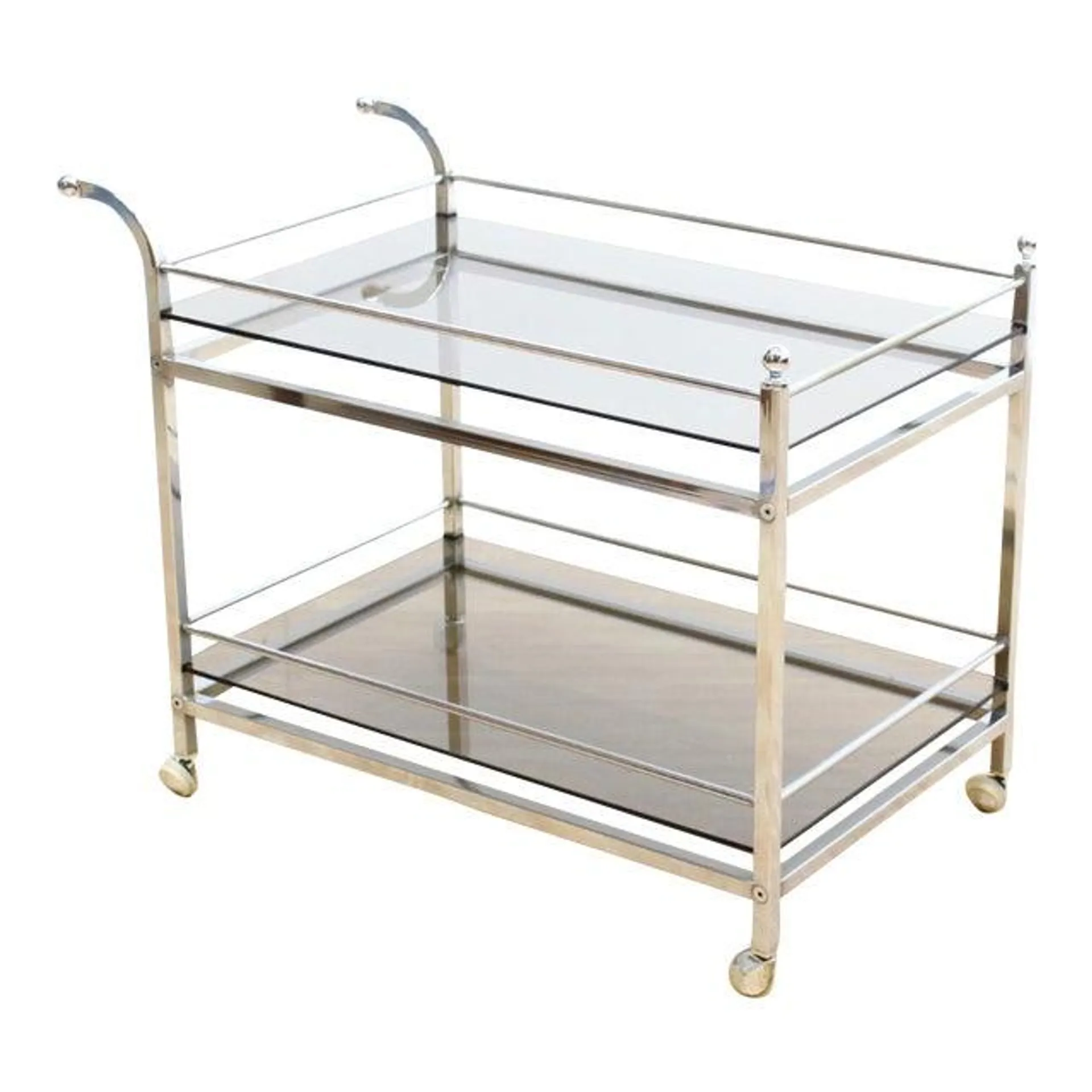 Vintage 1970s Chrome & Smoked Glass Bar Cart by Merrow Associates