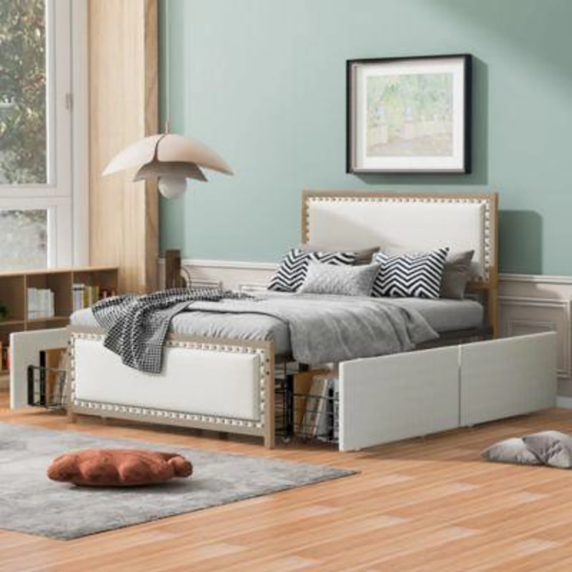 Streamdale Furniture Full Size Upholstered Platform Bed With Nailhead Decoration And 4 Drawers