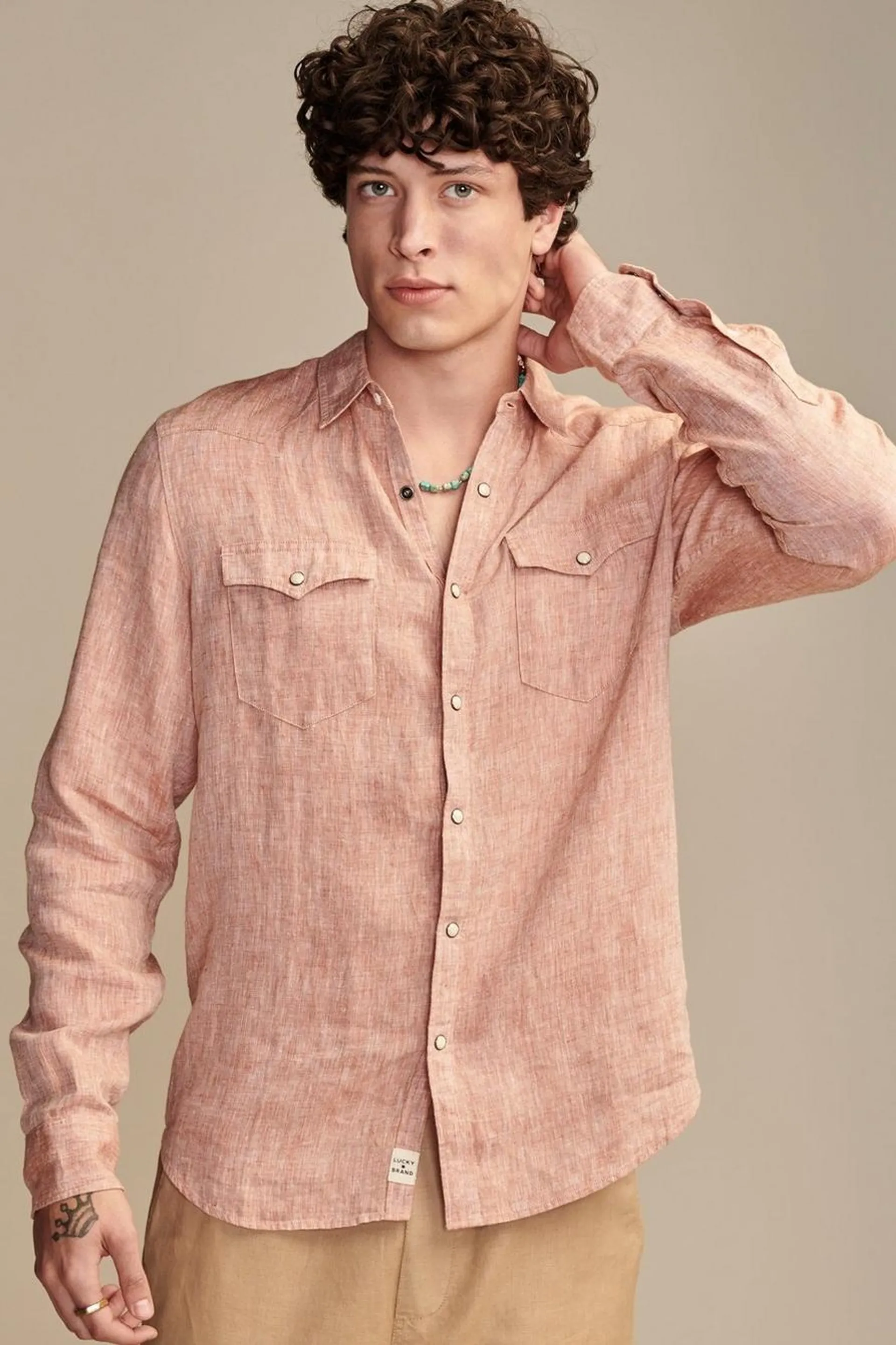 yarn-dye linen western long sleeve shirt