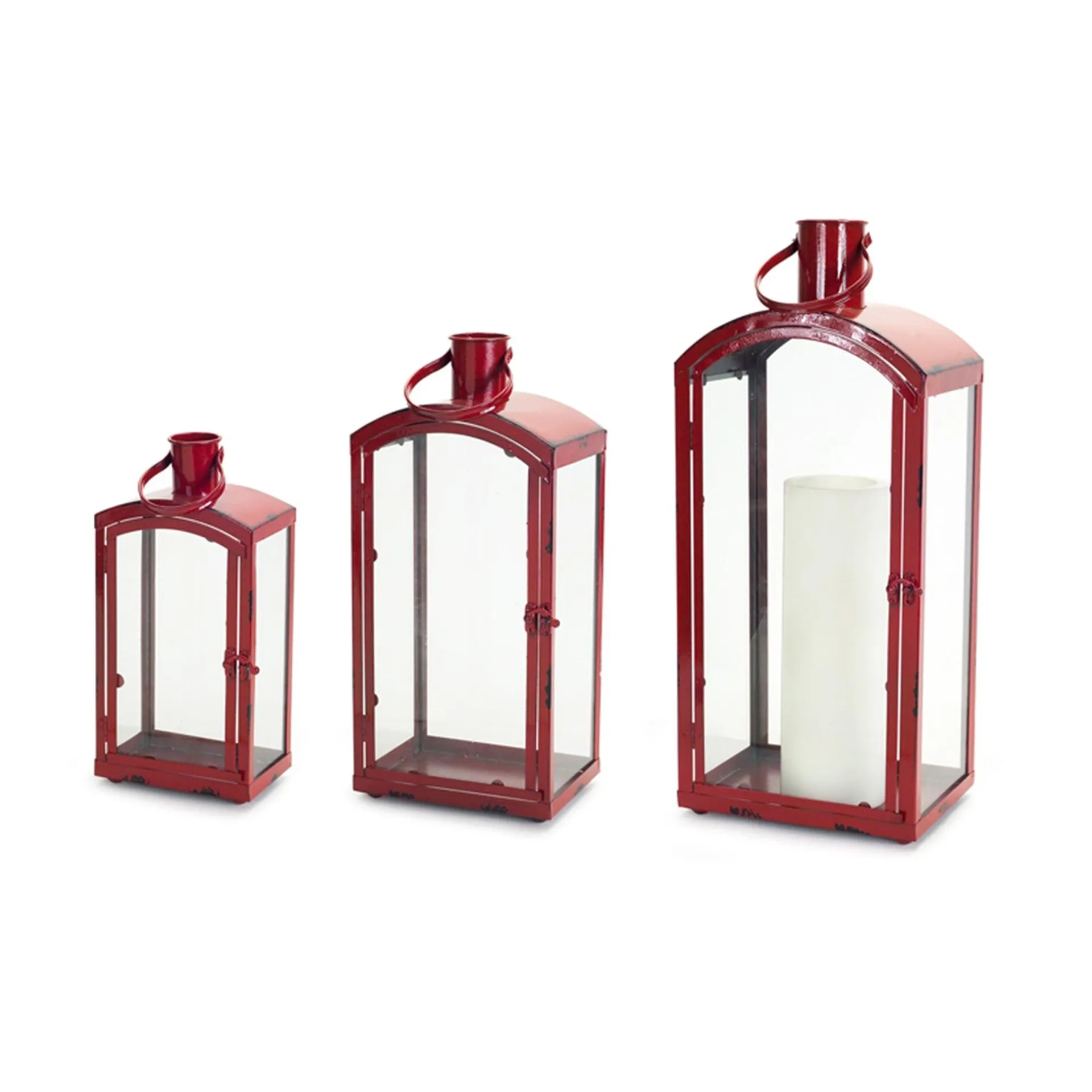 Rustic Red Curved Top Lantern, Set of 3