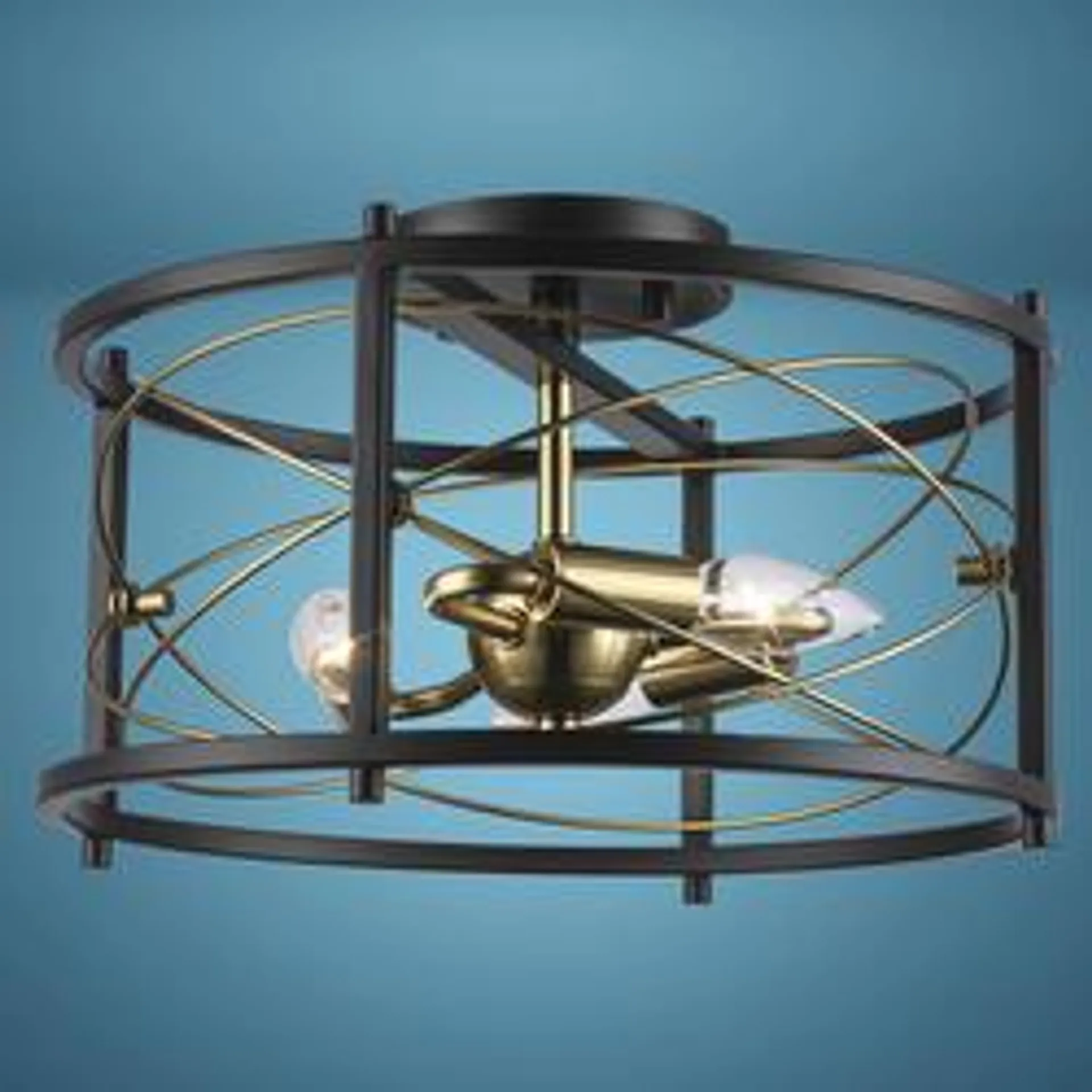 Patriot Lighting® Orbet Matte Black and Gold 3-Light Semi-Flush Mount Ceiling Light