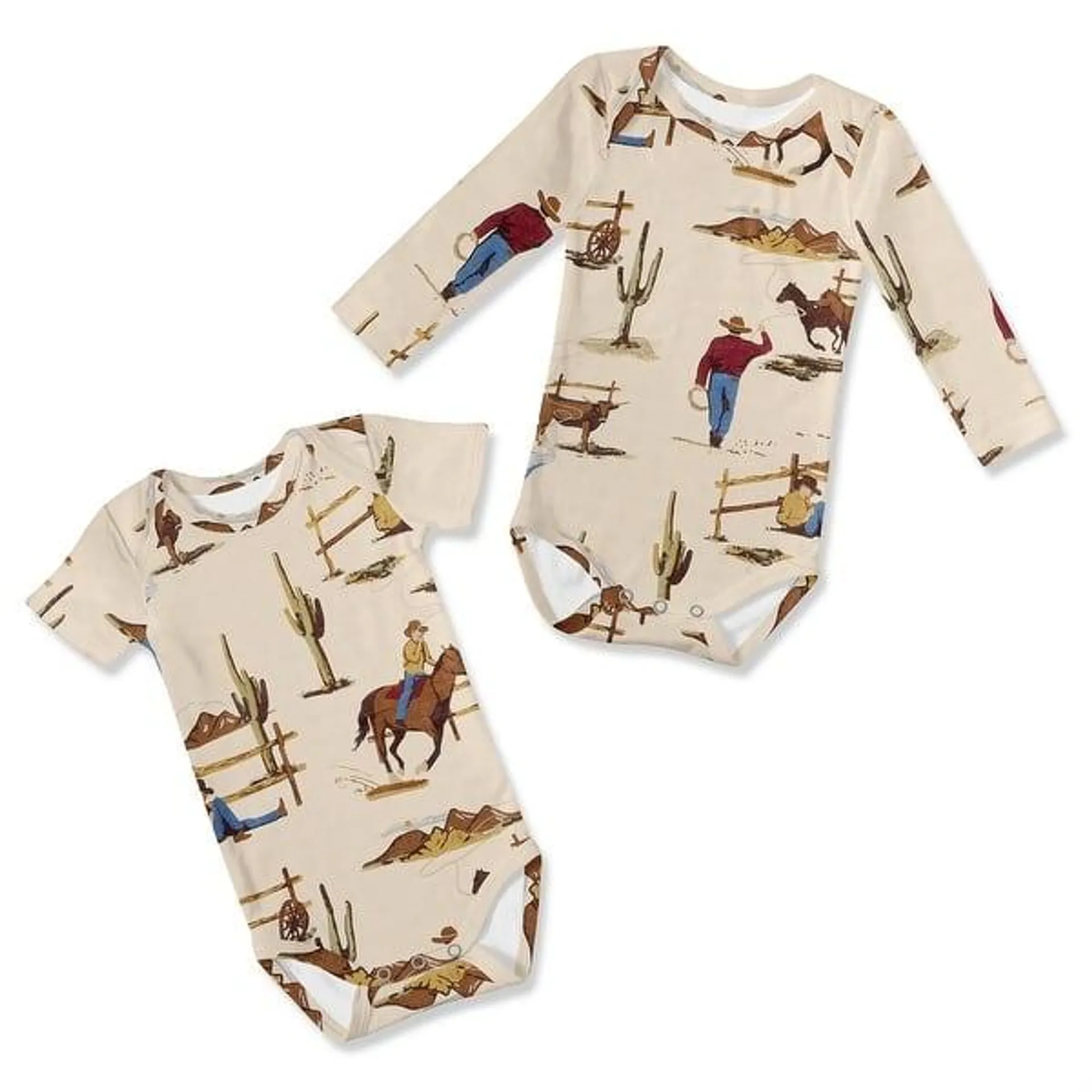 Sweet Jojo Designs Tan Brown Western Cowboy Boy 6-12M Baby Clothes Bodysuits 2 Pack Set Wild West Southern Country South Horse