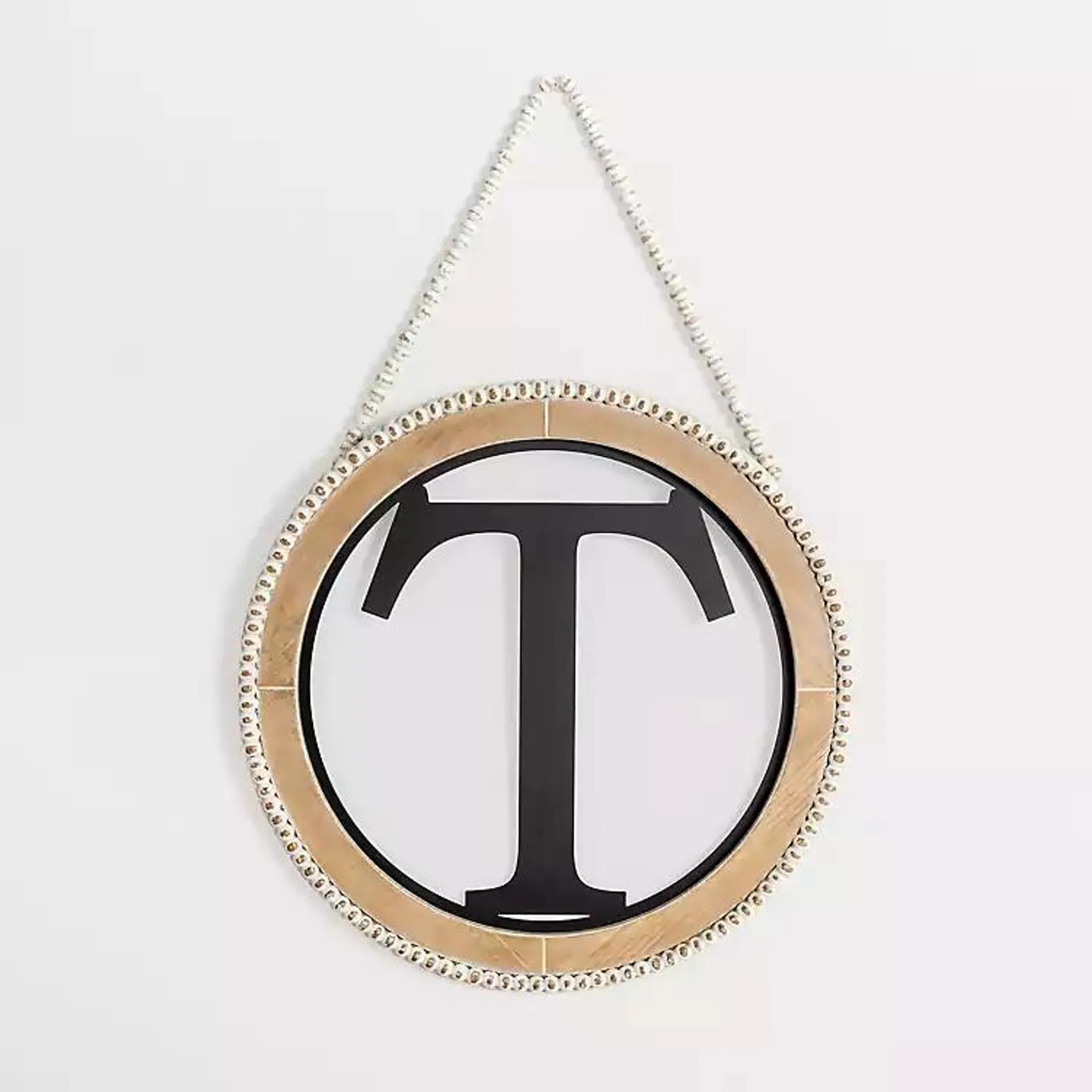 Whitewash Bead Trim Monogram T Plaque