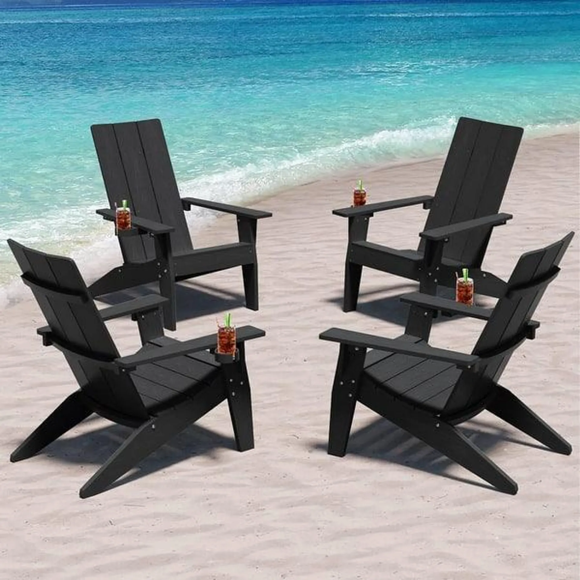 WINSOON All-Weather HIPS Outdoor Adirondack Chairs with Cup Holder (Set of 4)