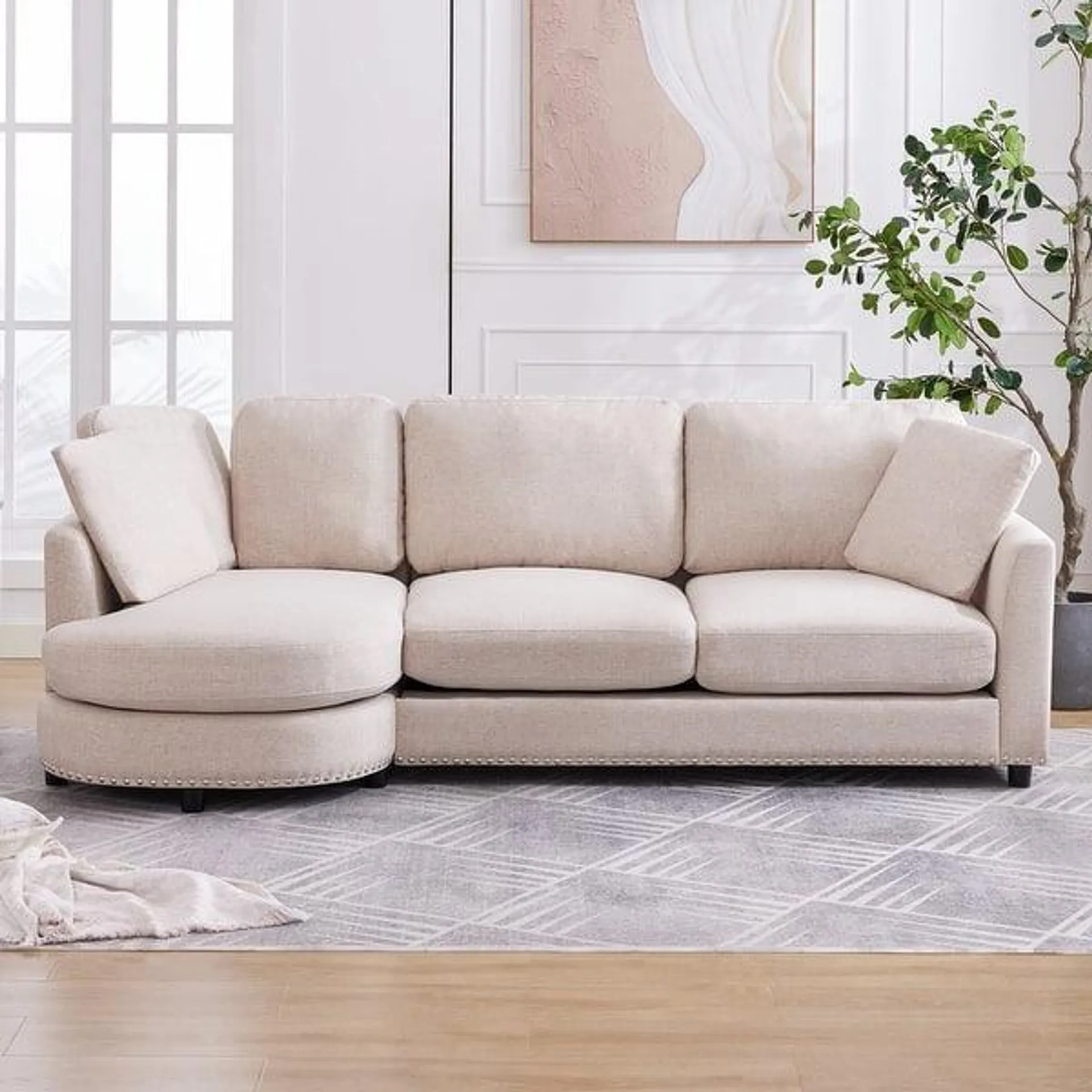 Mixoy Morden Minimalist Curved Sectional Sofa,Luxury Upholstered L-Shaped Sofa with Chaise - 41.3in x 89in x 31.8in