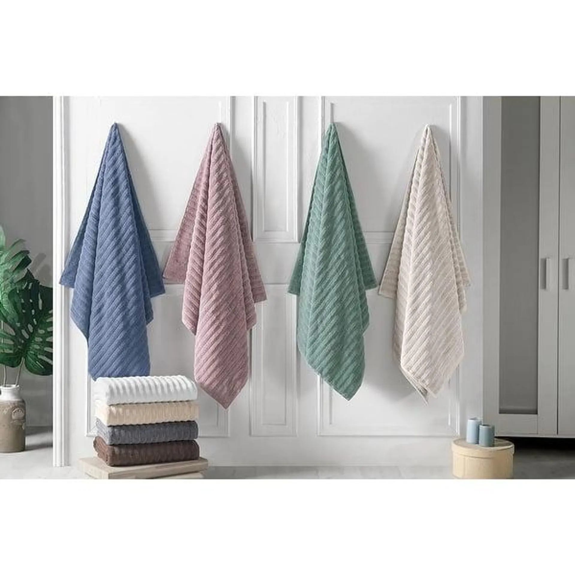 Classic Turkish Towels 100% Turkish Cotton Bath Sheets Plush Ribbed 3 Piece 40x65" - 40x65