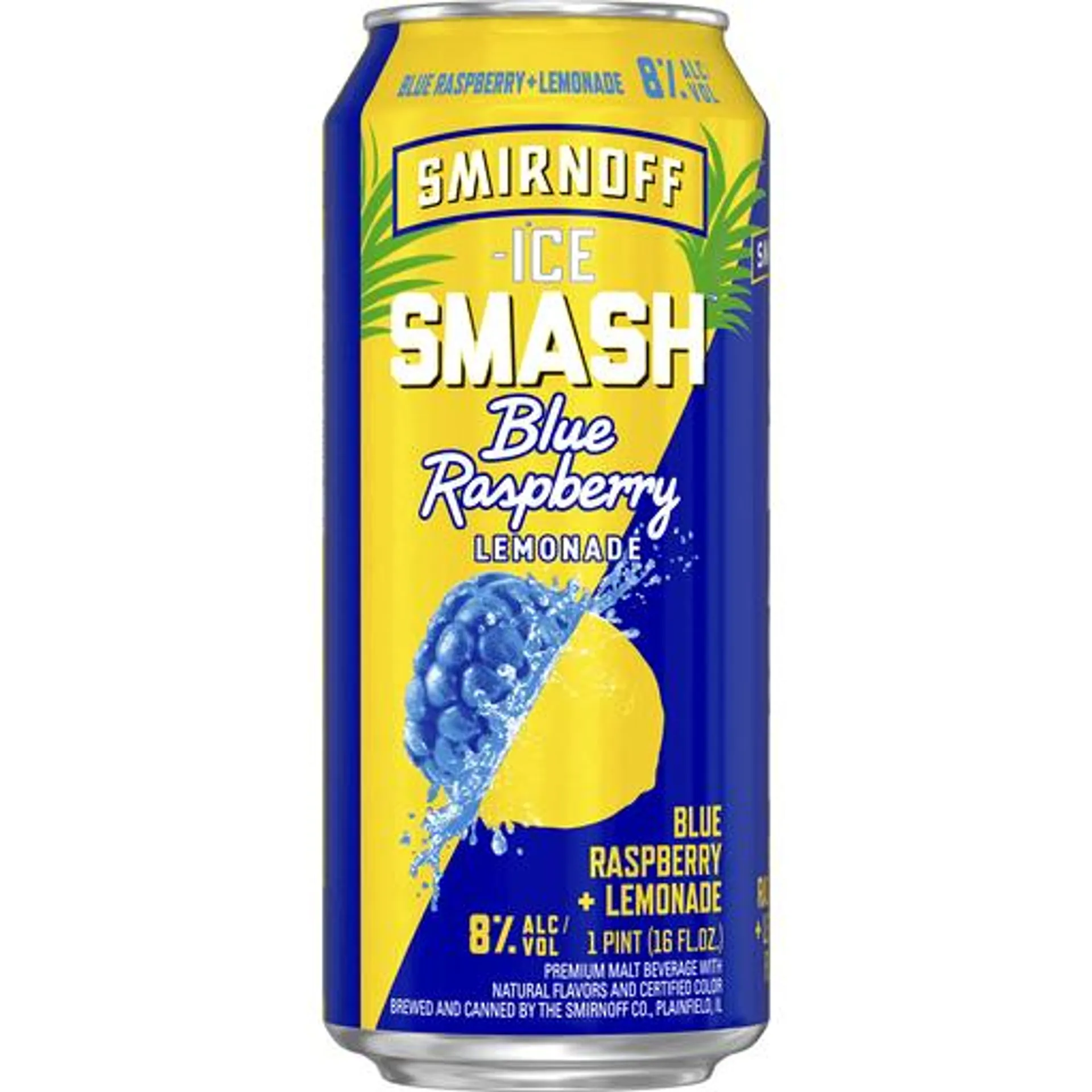 Smirnoff Ice Smash Blue Raspberry Lemonade, 16oz Single Can, 8% ABV