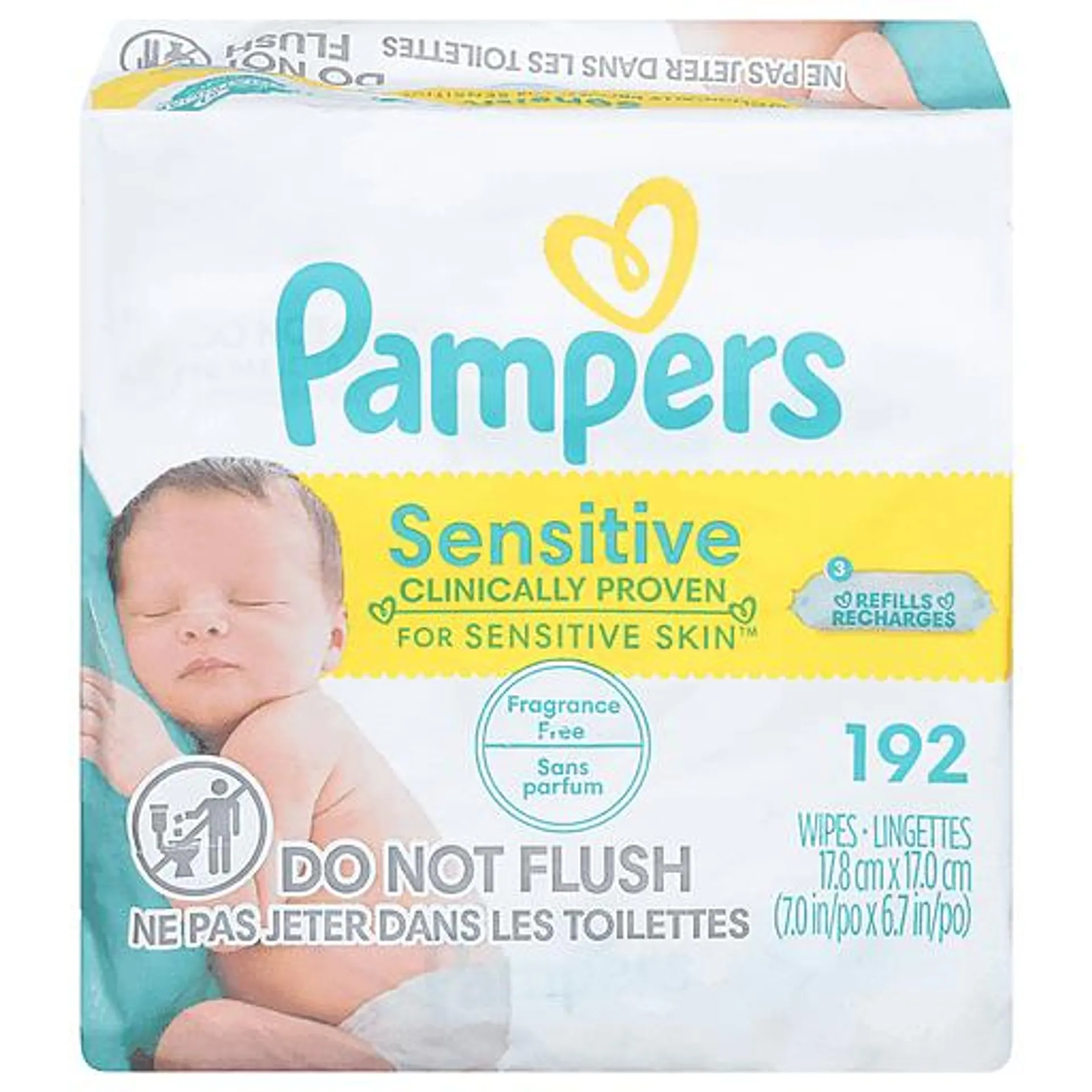 Pampers Sensitive Perfume Free Baby Wipes 192 ct 3 pack box