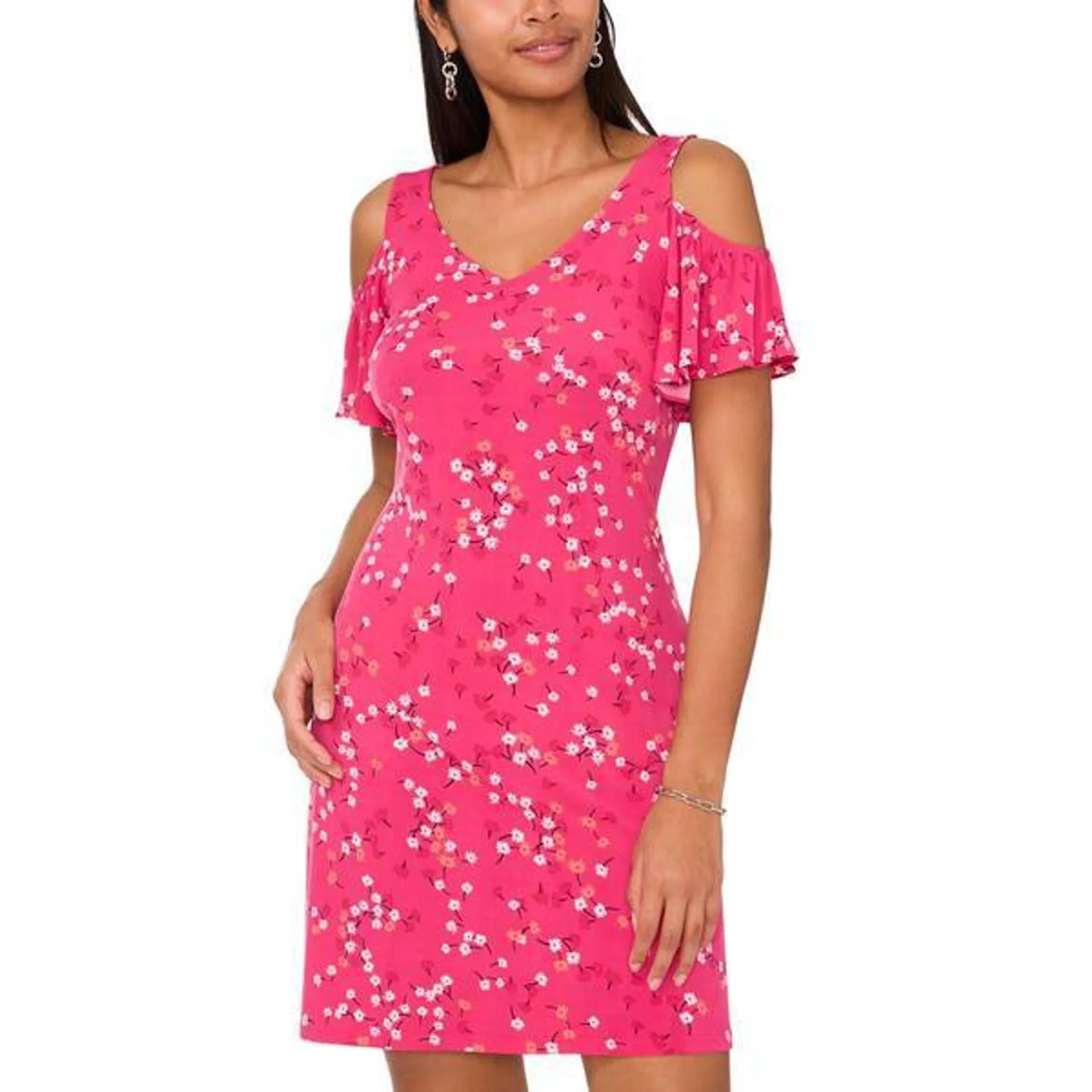 Womens MSK Cold Shoulder Ditsy Floral Shift Dress