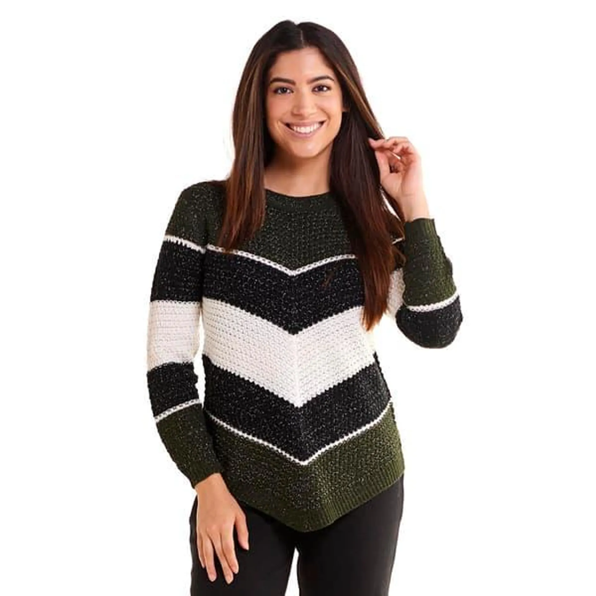 Womens Preswick & Moore Long Sleeve V-Shaped Color Block Sweater